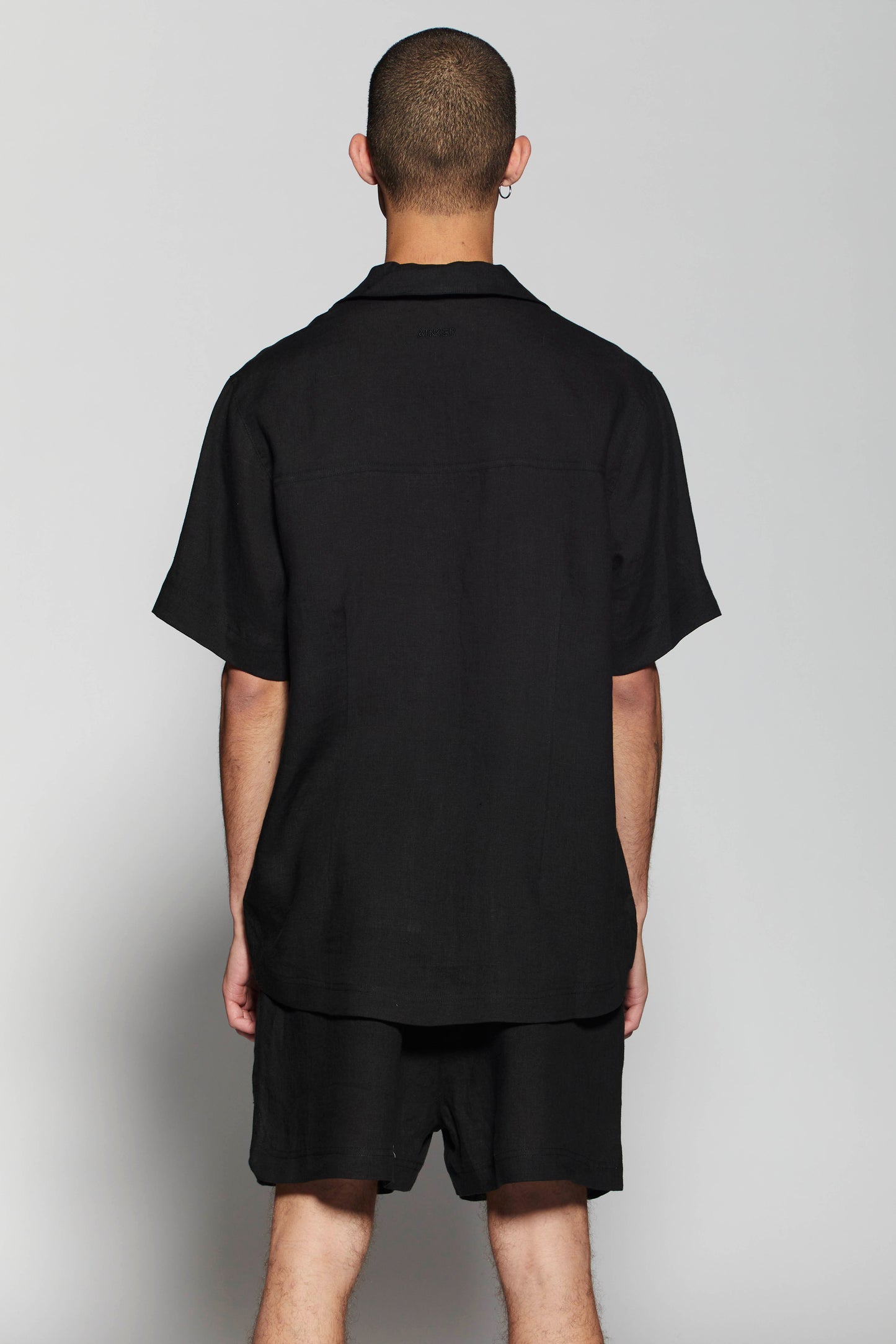 Linen Short Black Button Shirt