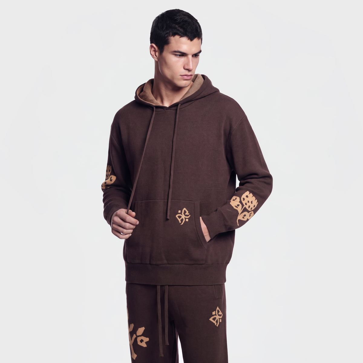 1127 Brown Knit Hoodie