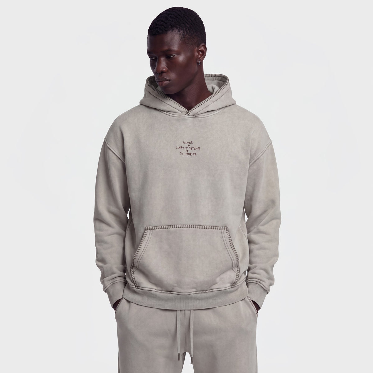 1117 Light Gray Hoodie - on model