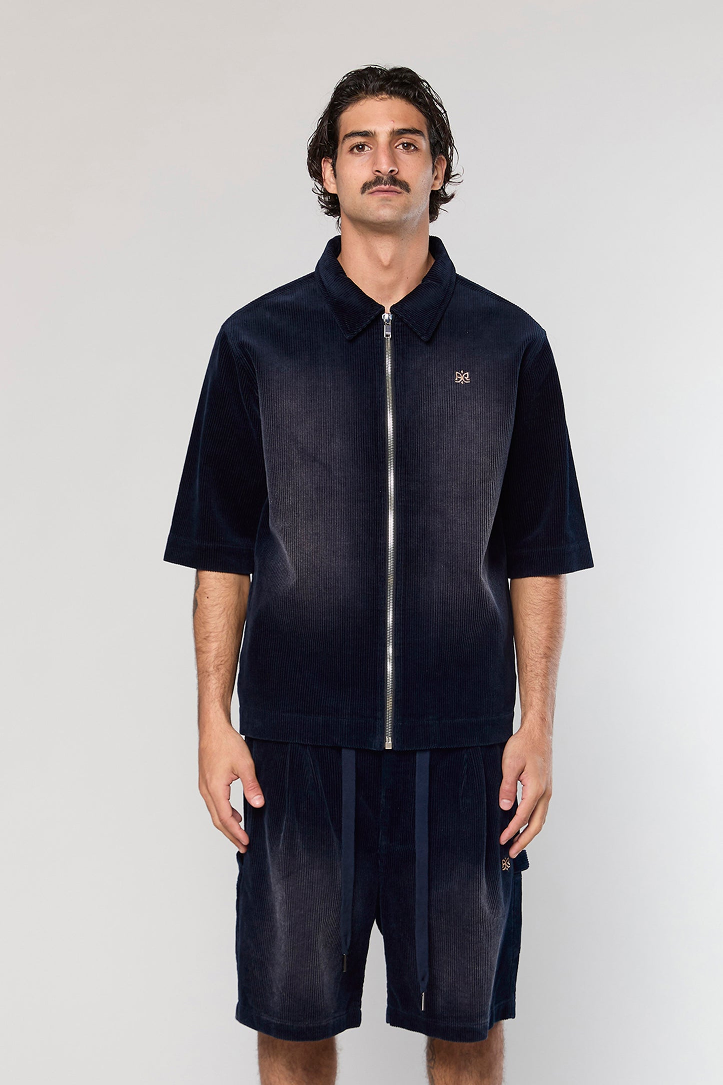 Wash Corduroy 708 Navy Short Jacket