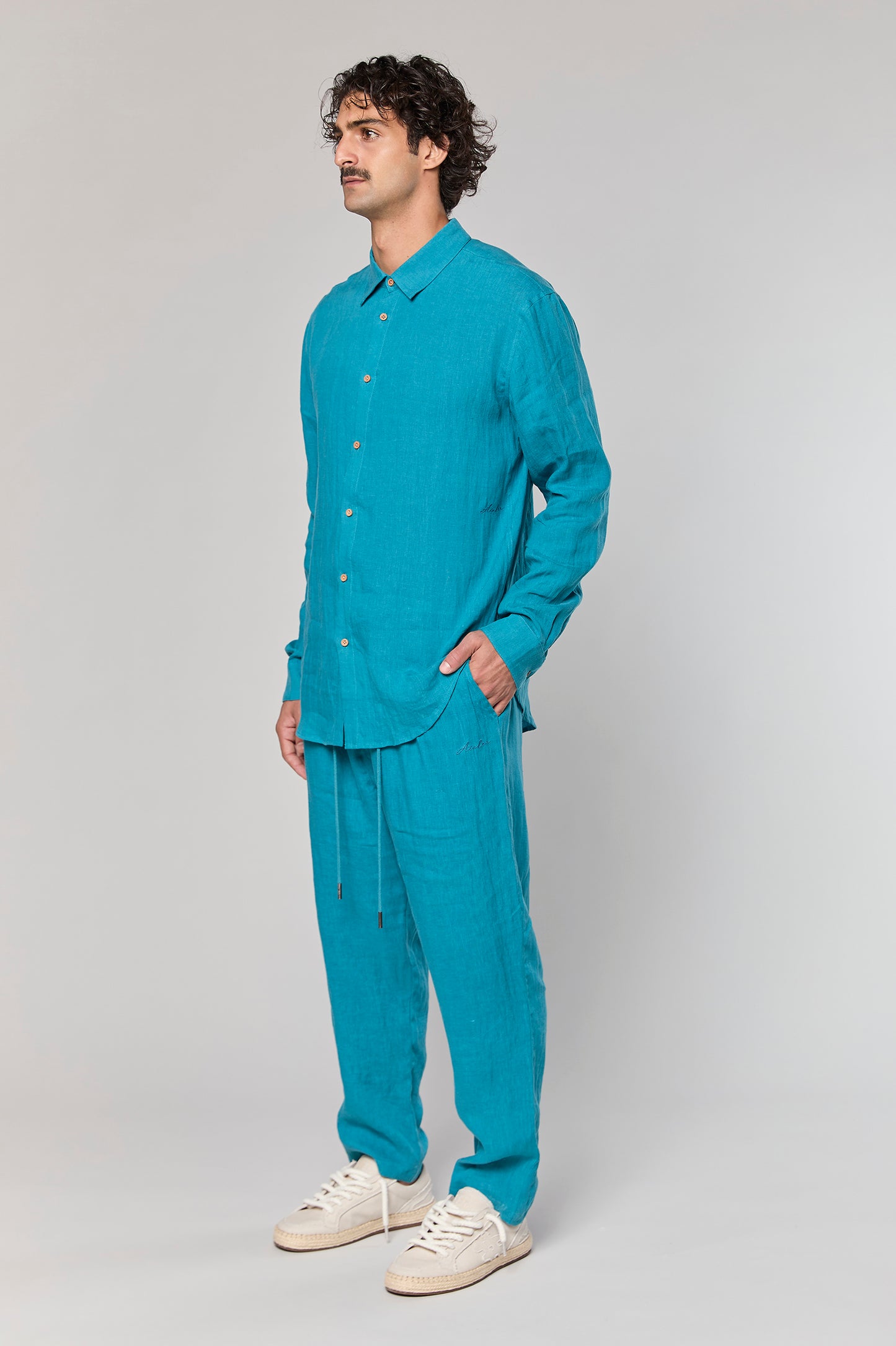 Linen Turquoise 777 Button Shirt
