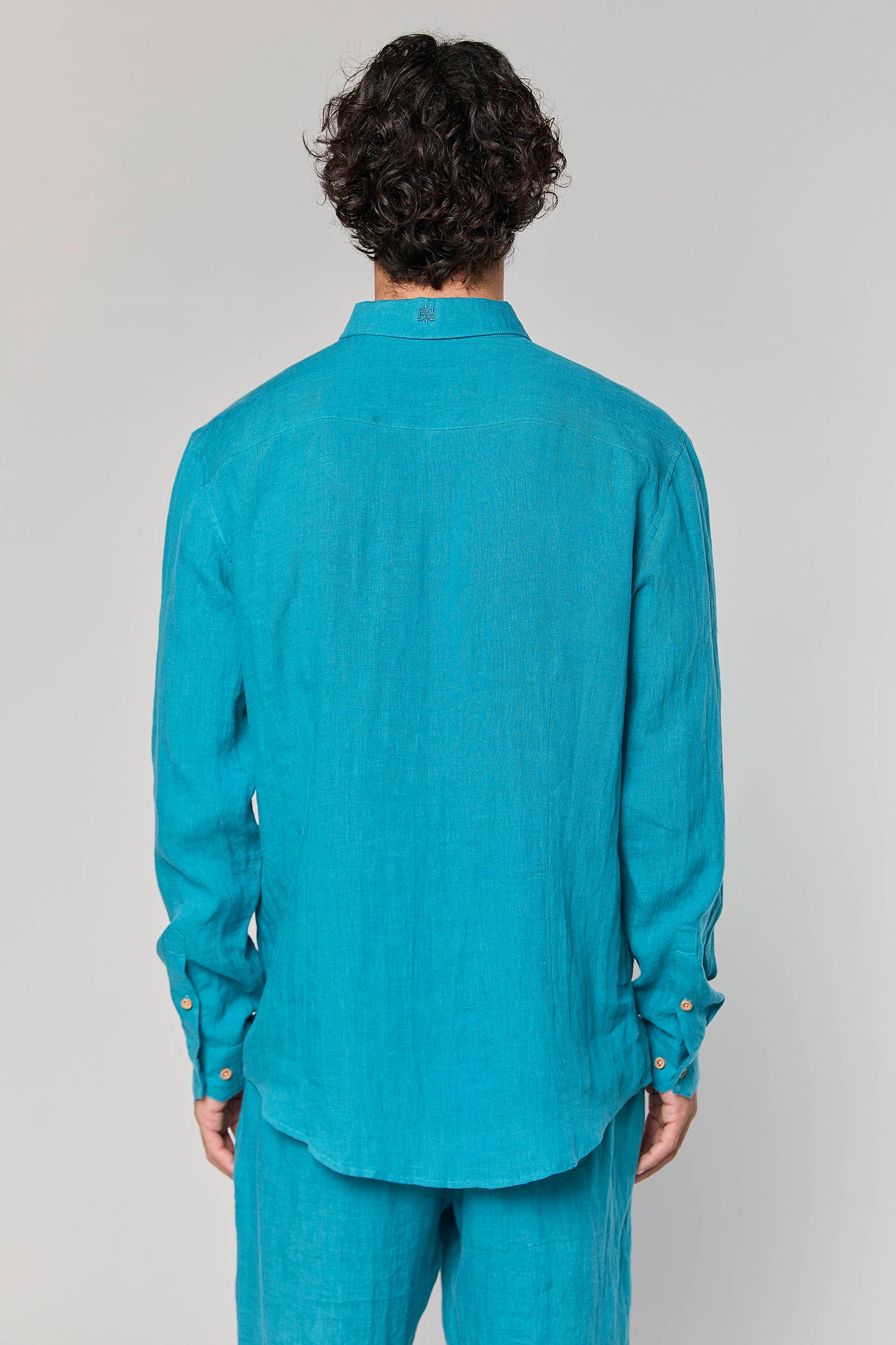 Linen Turquoise 777 Button Shirt