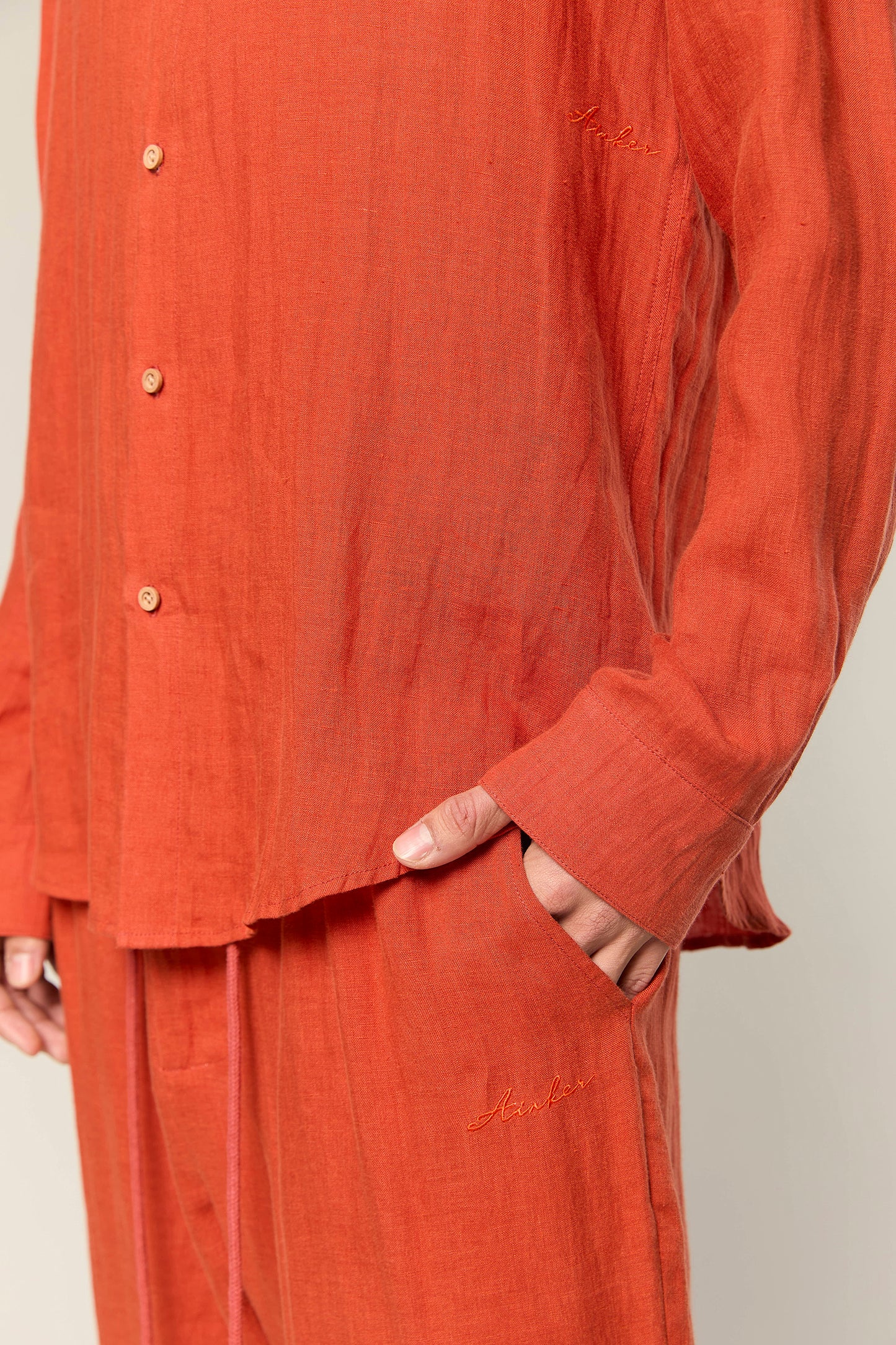 Linen Terracotta 777 Button Shirt