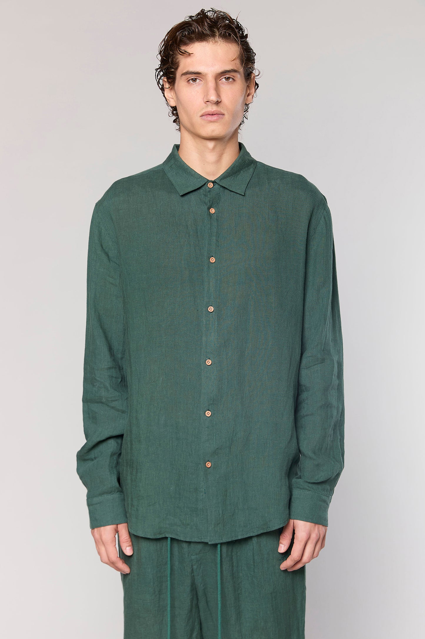 Linen Olive 777 Button Shirt