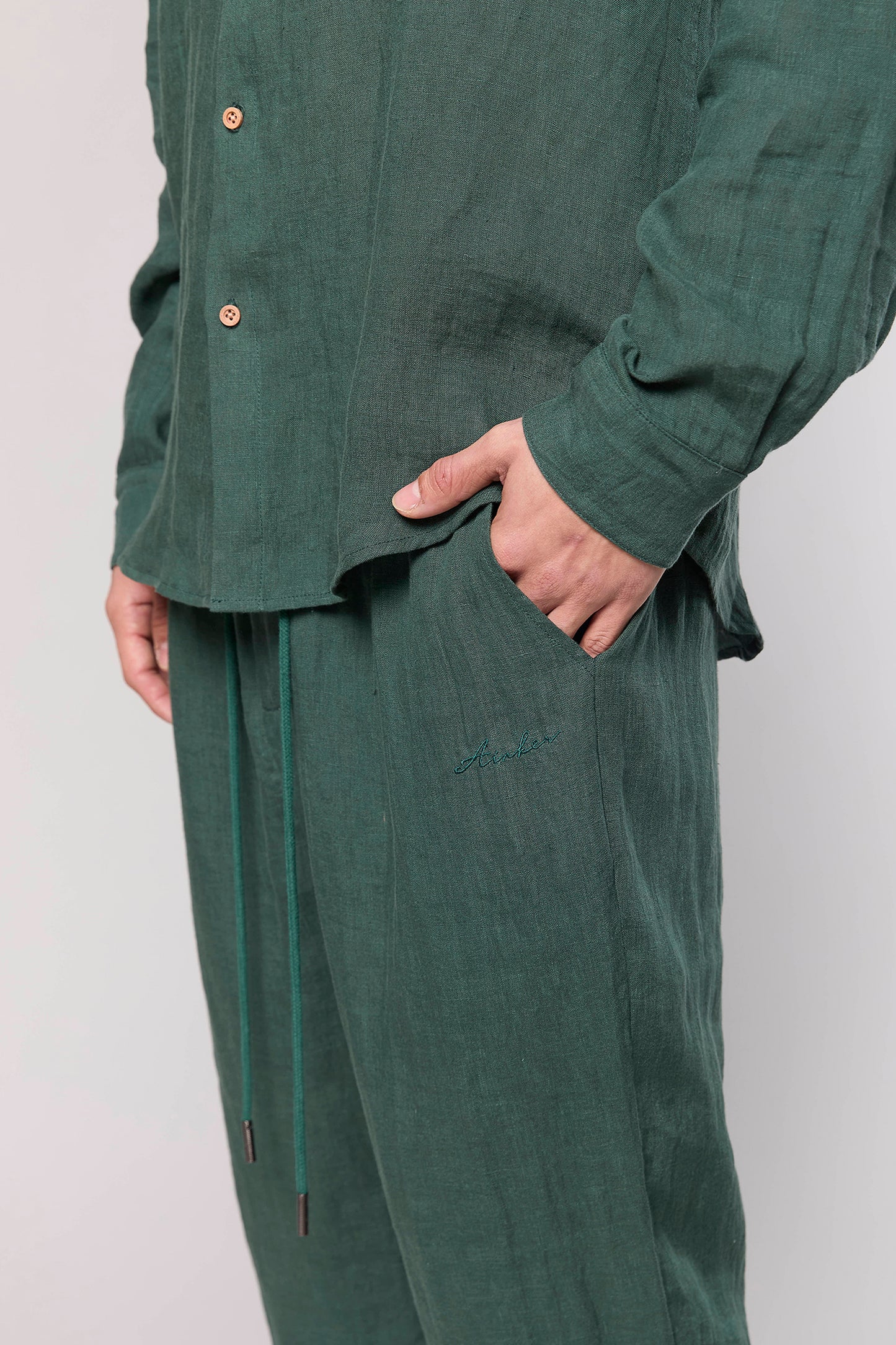 Linen Olive 777 Button Shirt