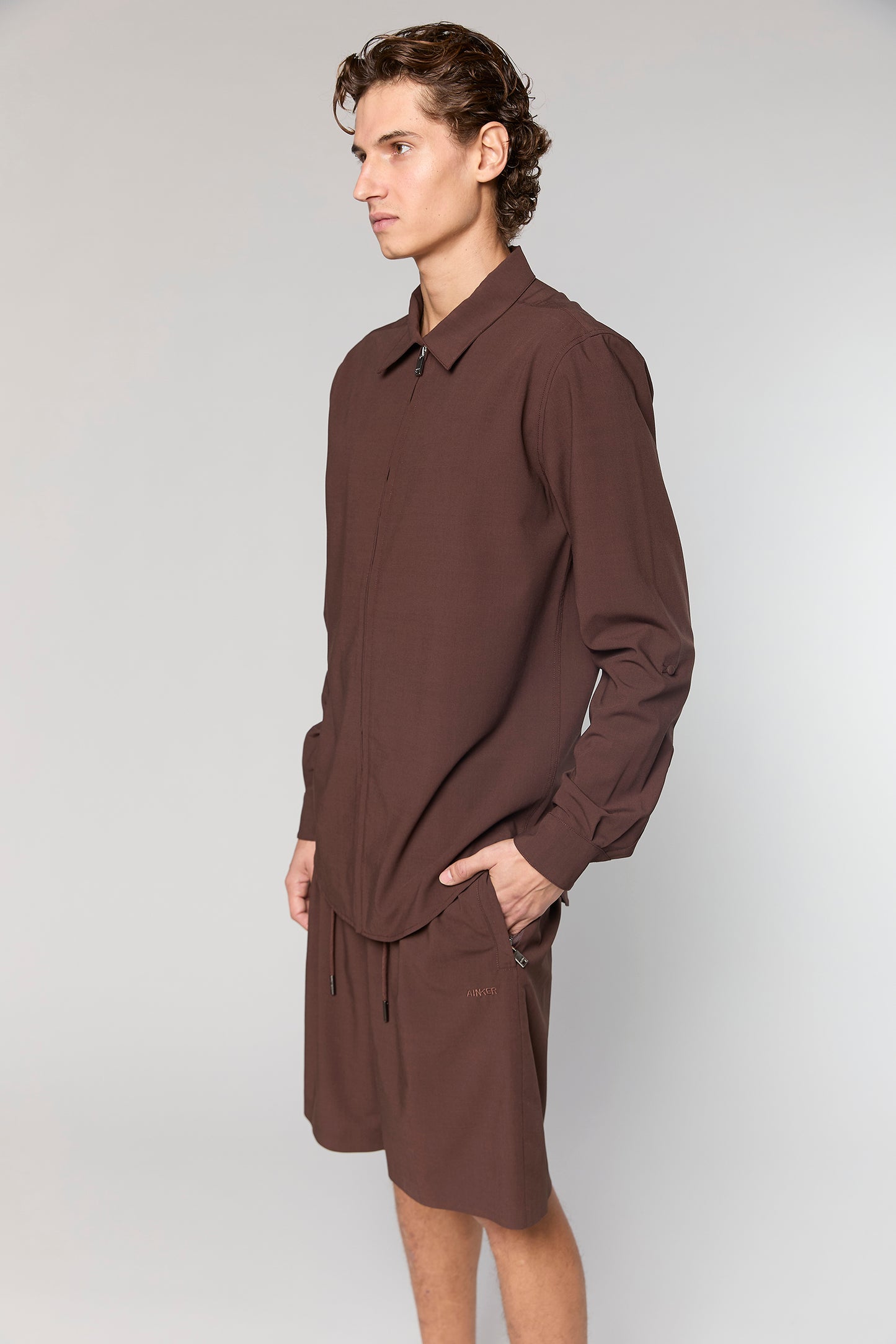 Wool Blend Brown 778 Zipper Shirt