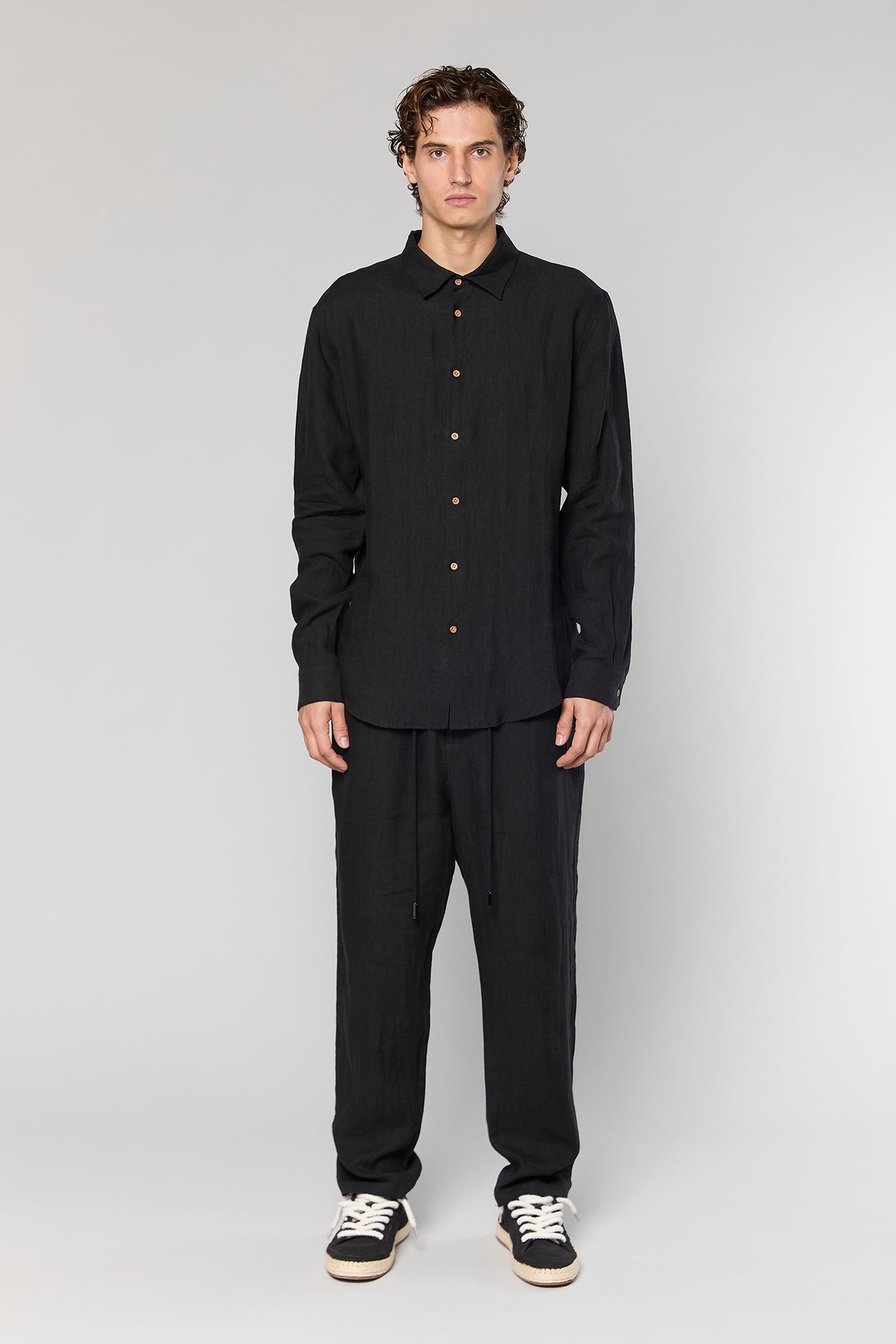 Linen Black 777 Button Shirt