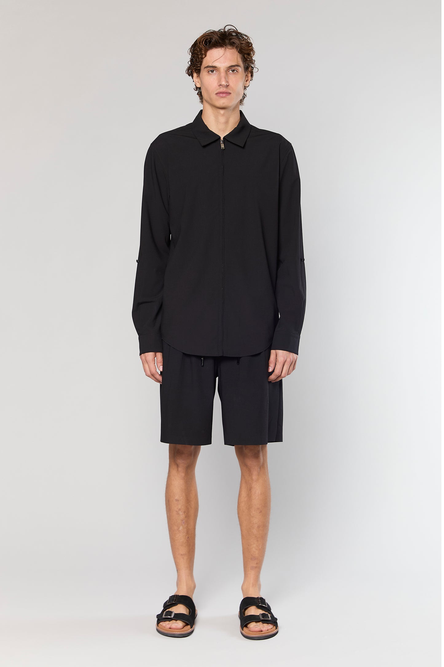 Wool Blend Black 778 Zipper Shirt