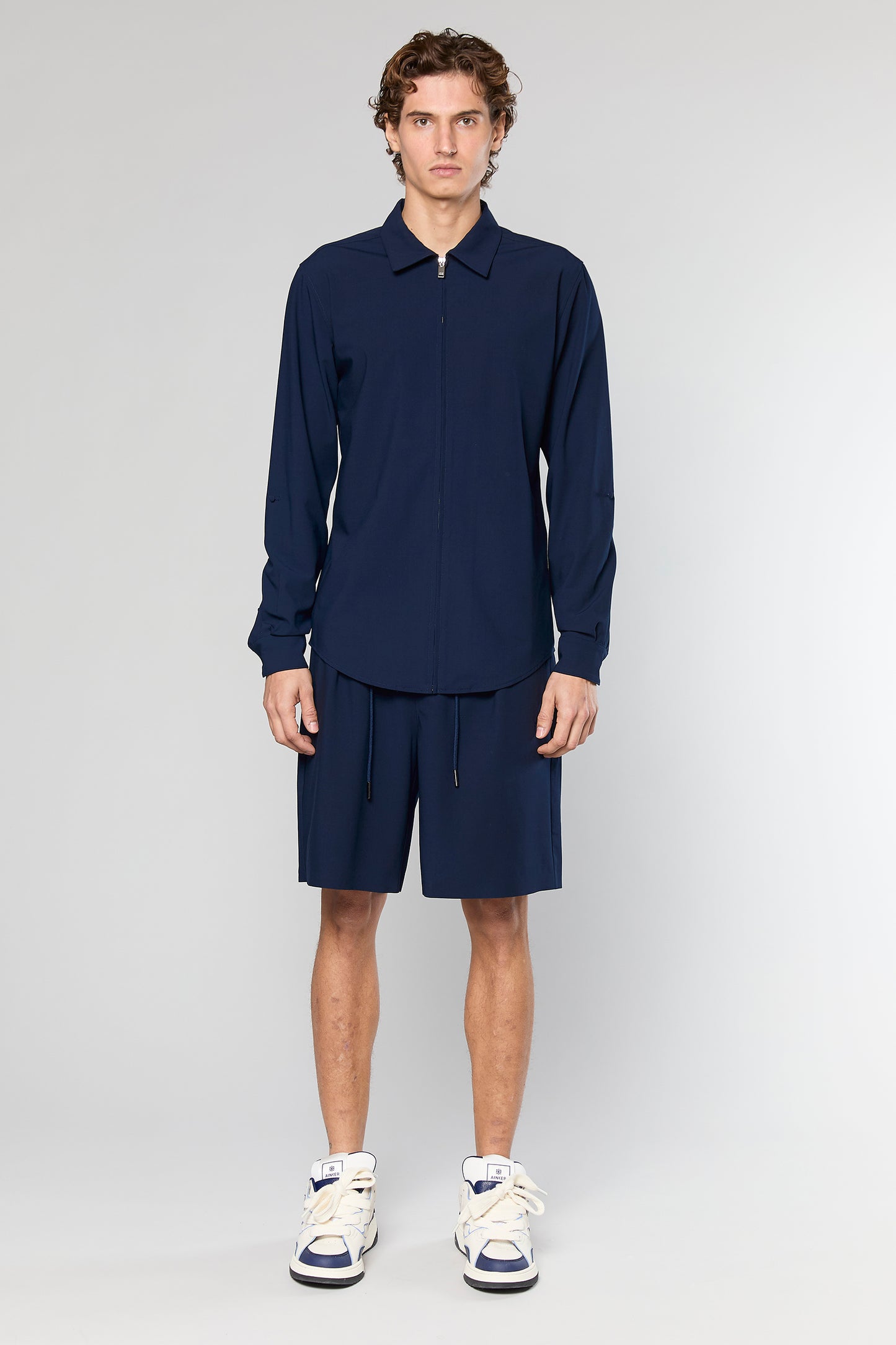 Wool Blend Navy 778 Zipper Shirt