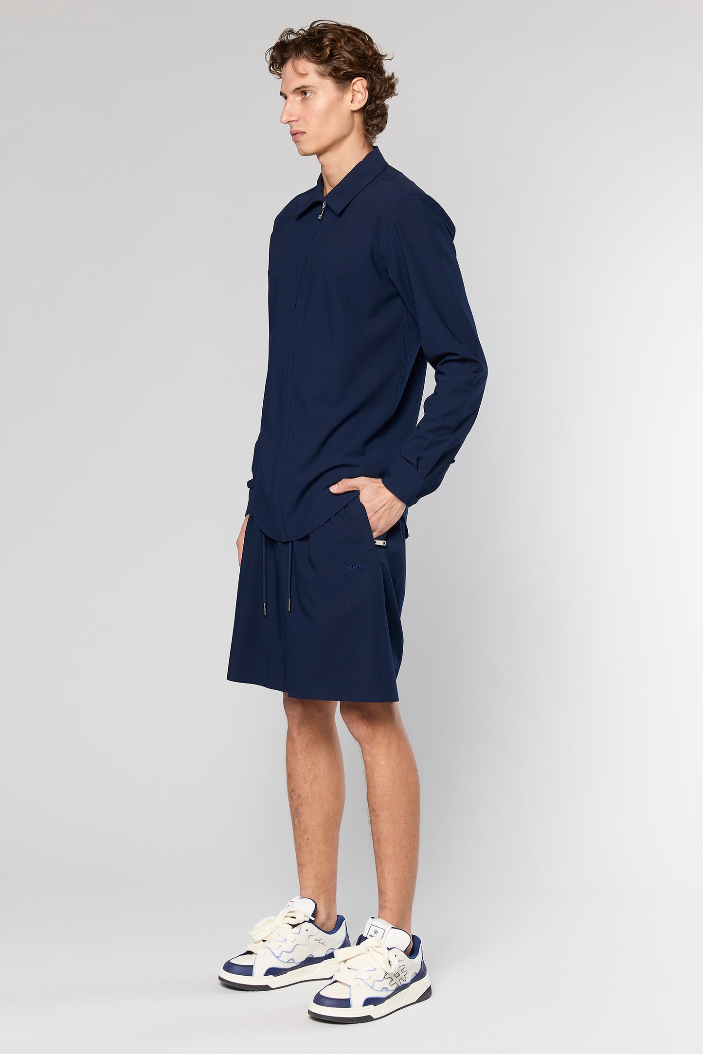 Wool Blend Navy 778 Zipper Shirt