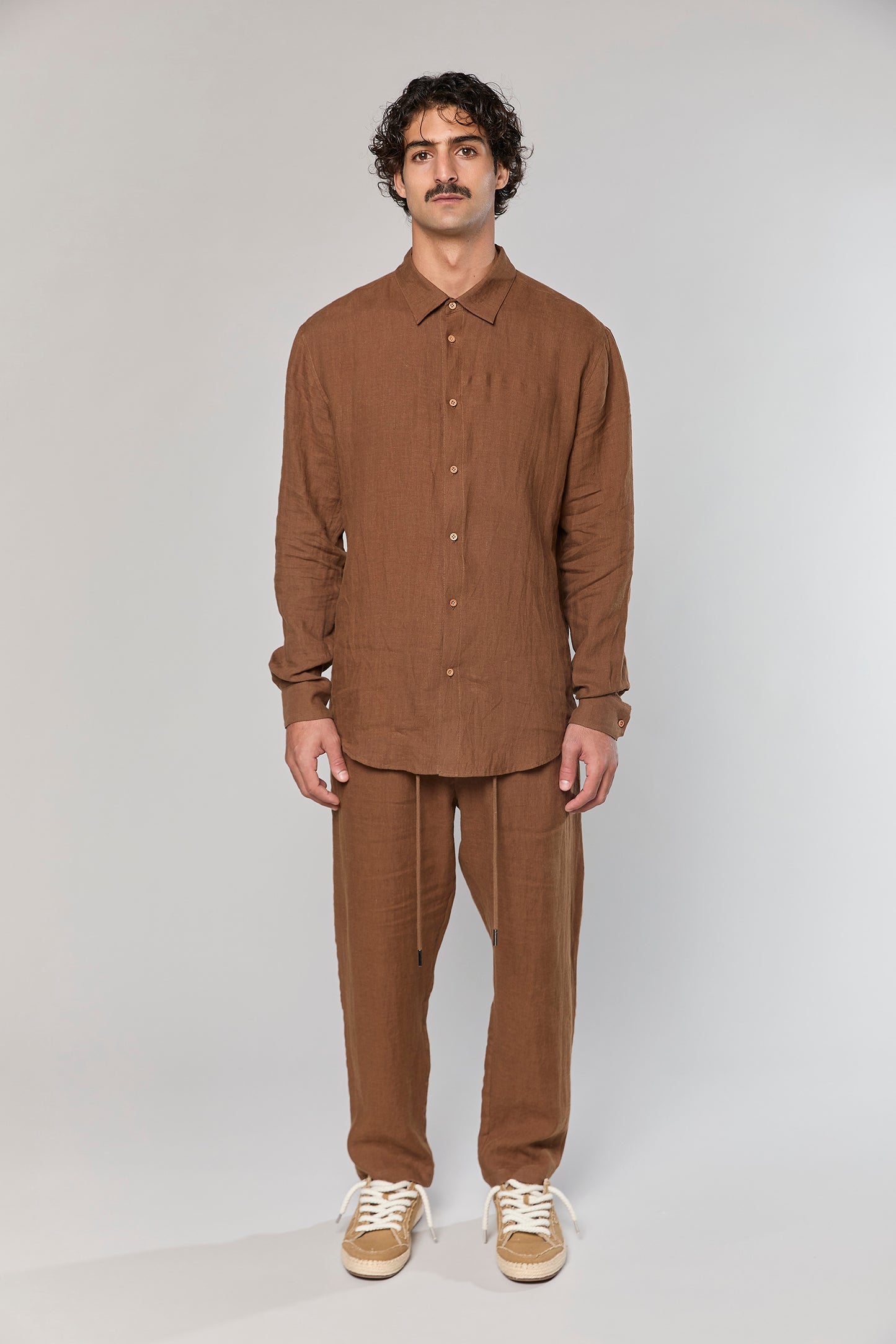 Linen Brown 777 Button Shirt