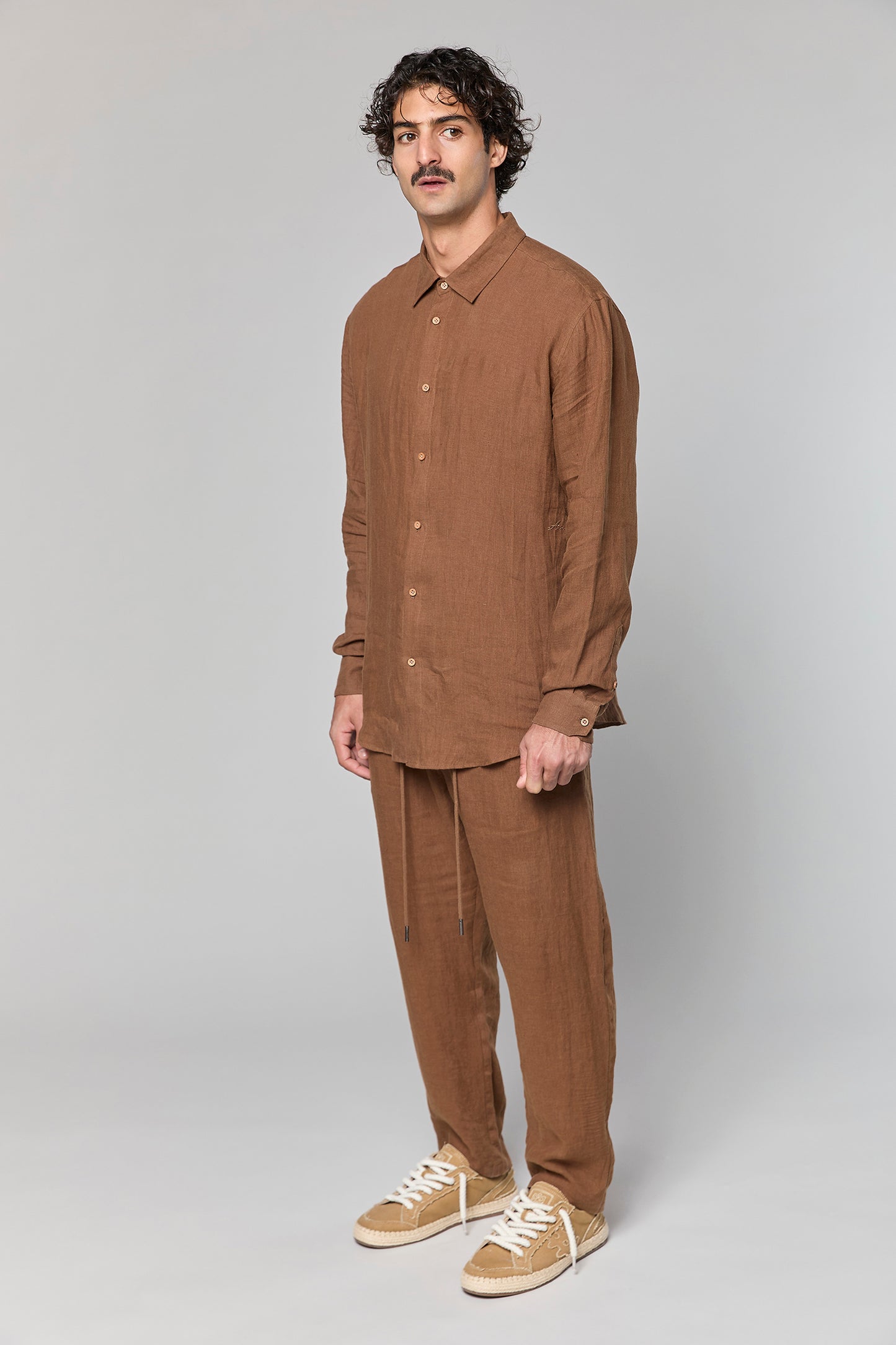 Linen Brown 777 Button Shirt