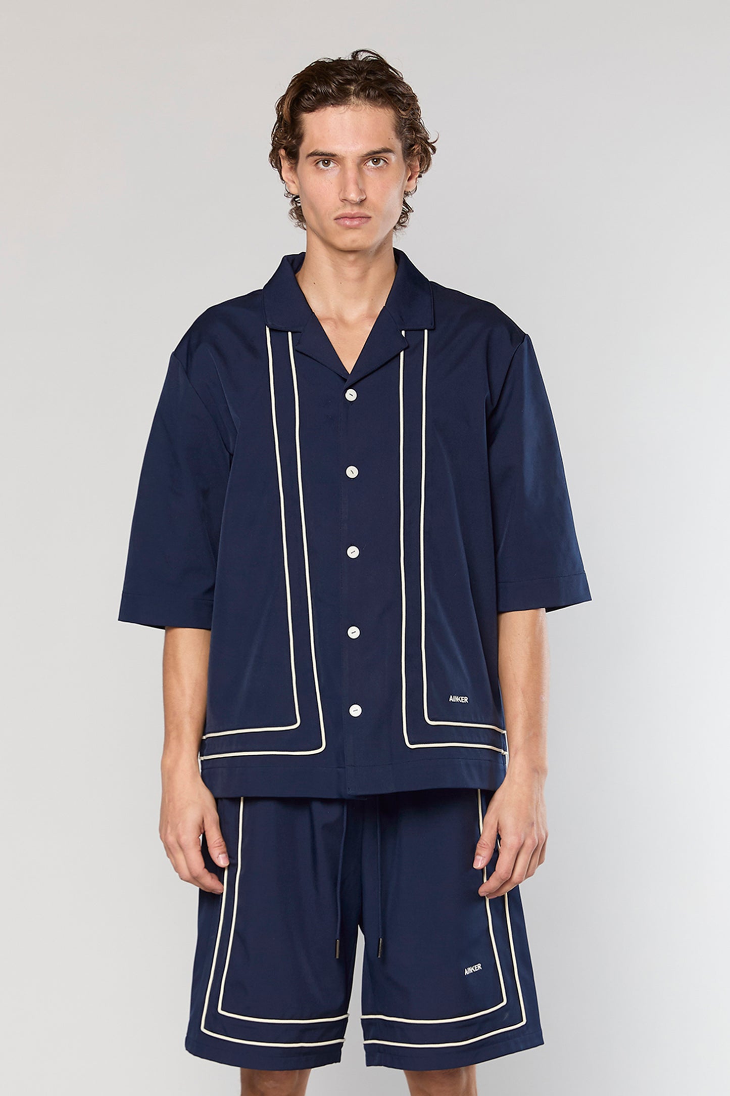 Tech 801 Navy Short Button Shirt