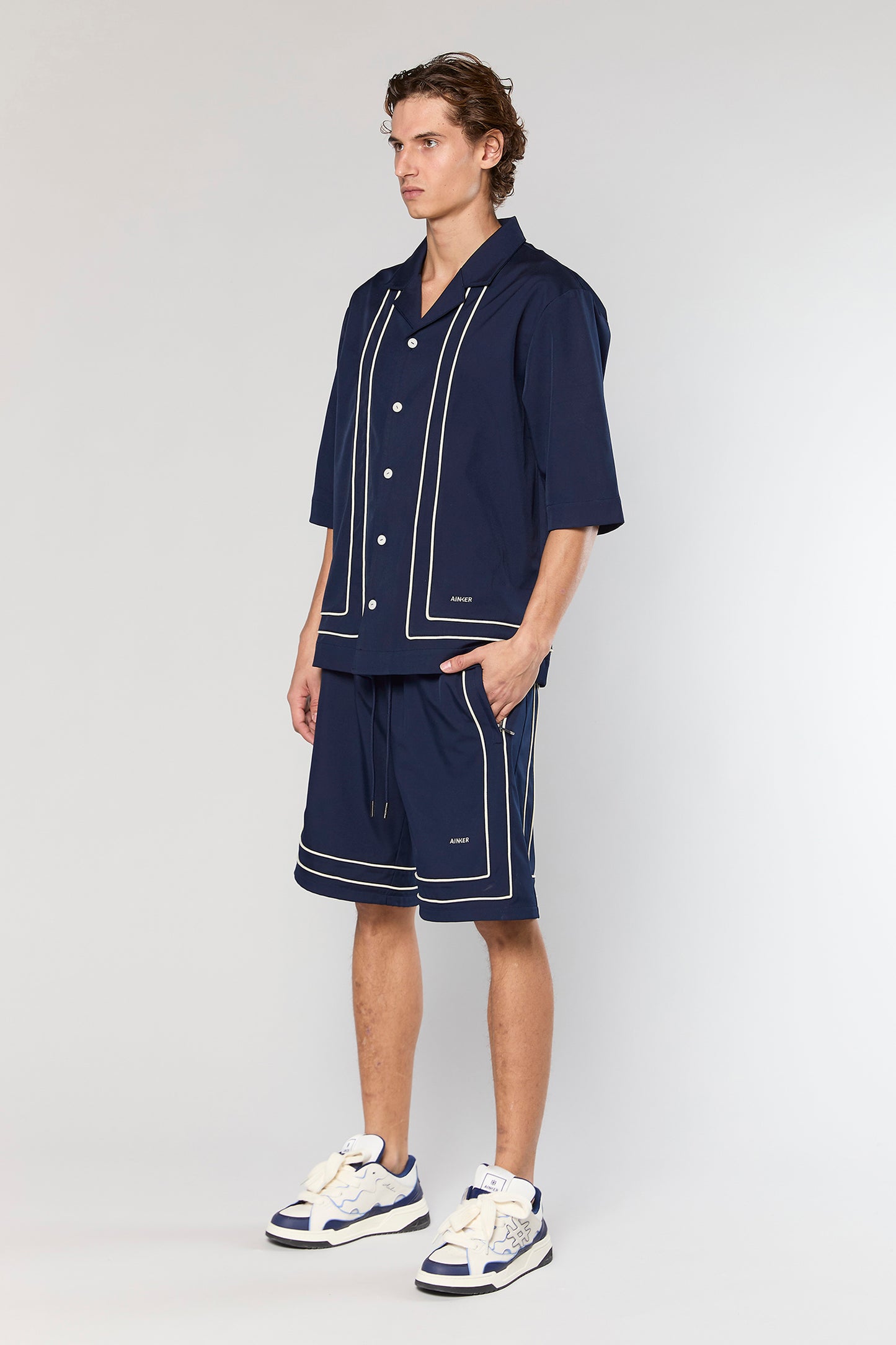 Tech 801 Navy Short Button Shirt