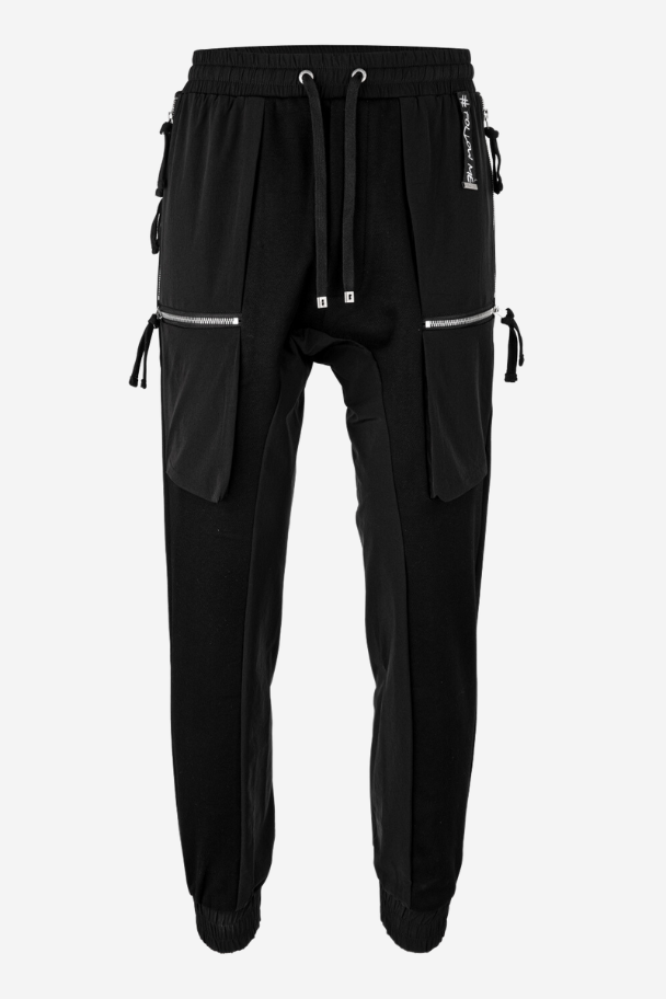 Black Cargo Zipper Long Pants