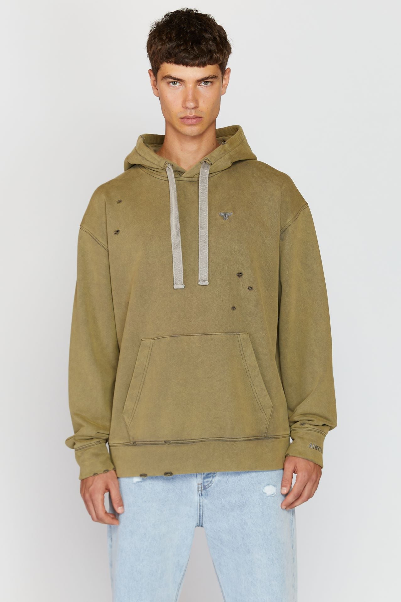 AINKER GREEN WASH  CUT HOODIE