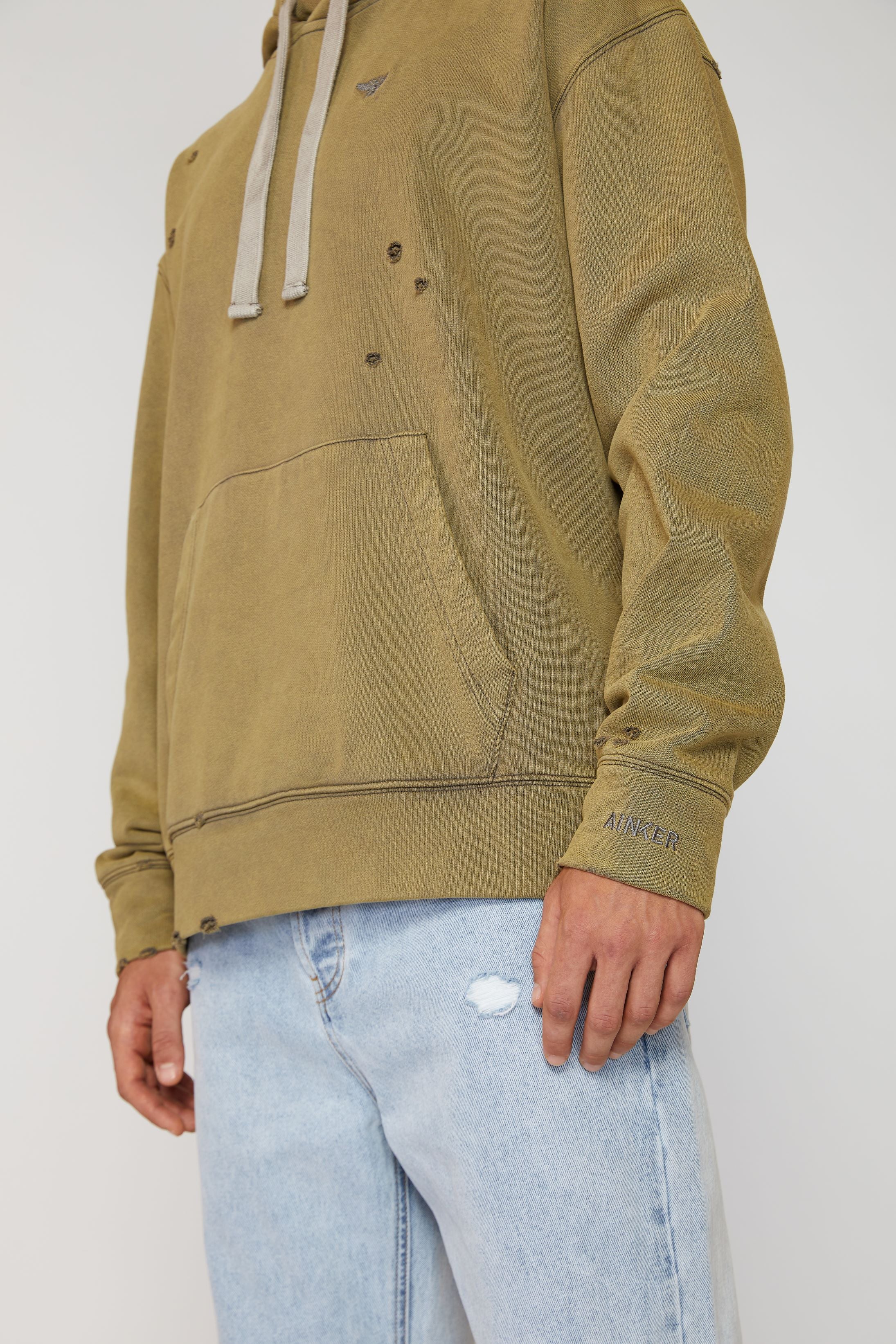 AINKER GREEN WASH  CUT HOODIE