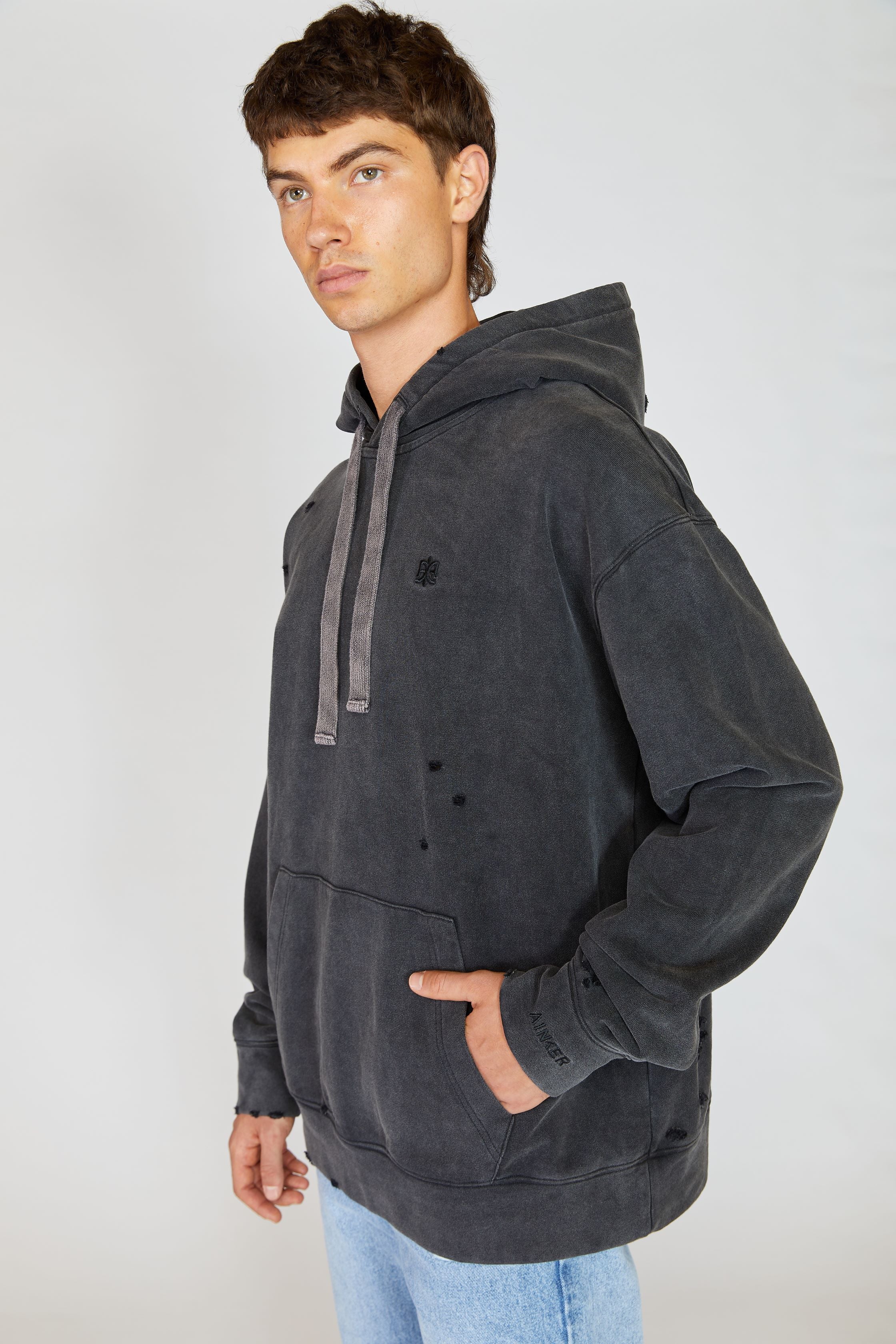 AINKER GRAY WASH  CUT HOODIE