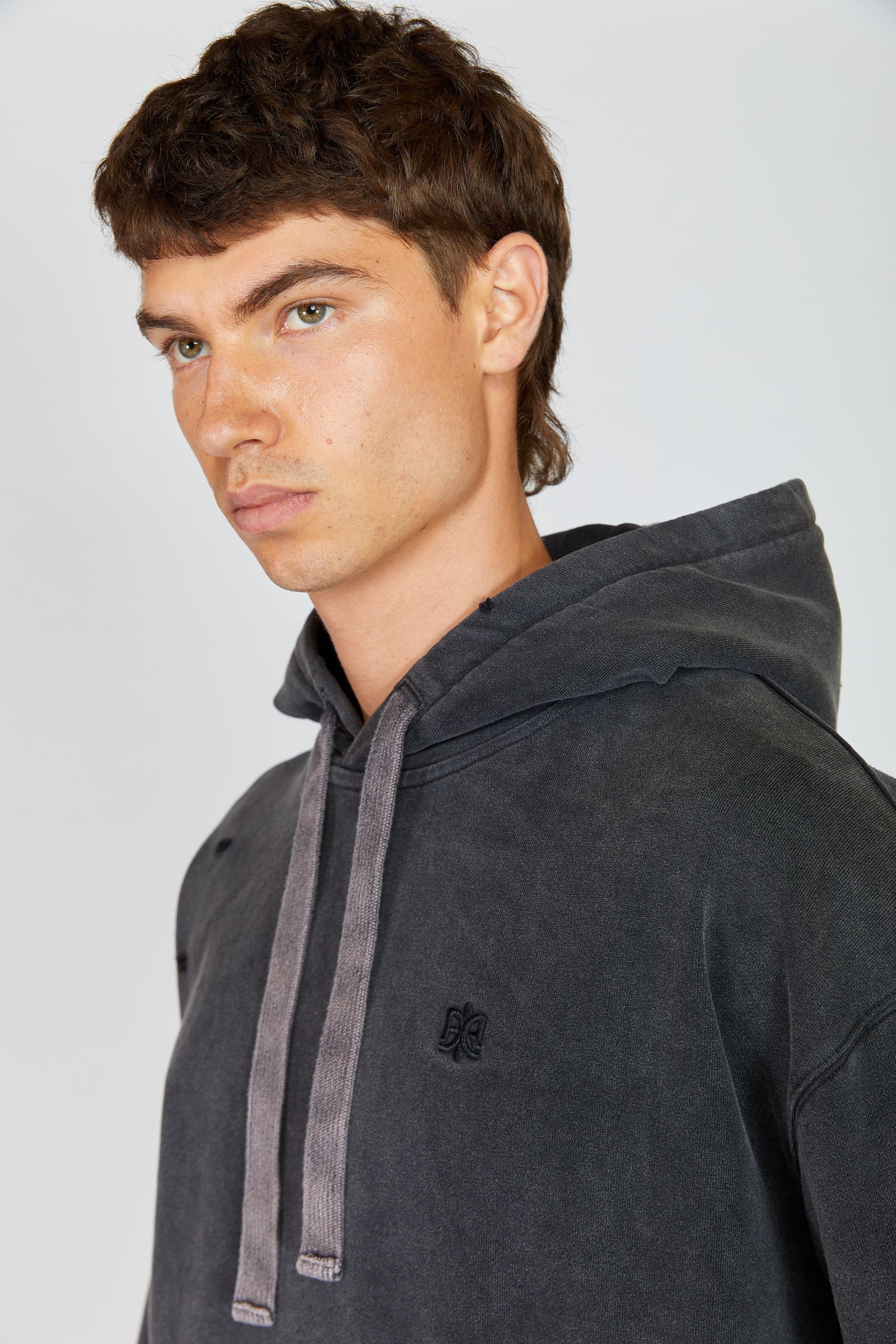 AINKER GRAY WASH  CUT HOODIE