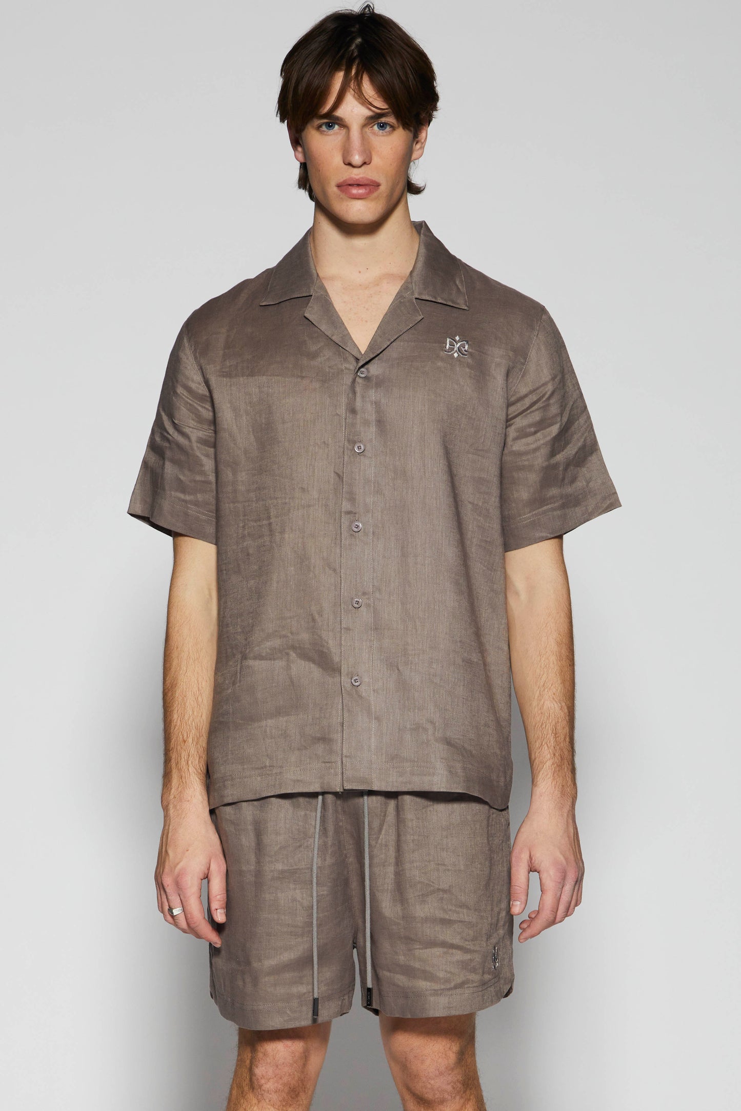 Linen Short Mocha Button Shirt