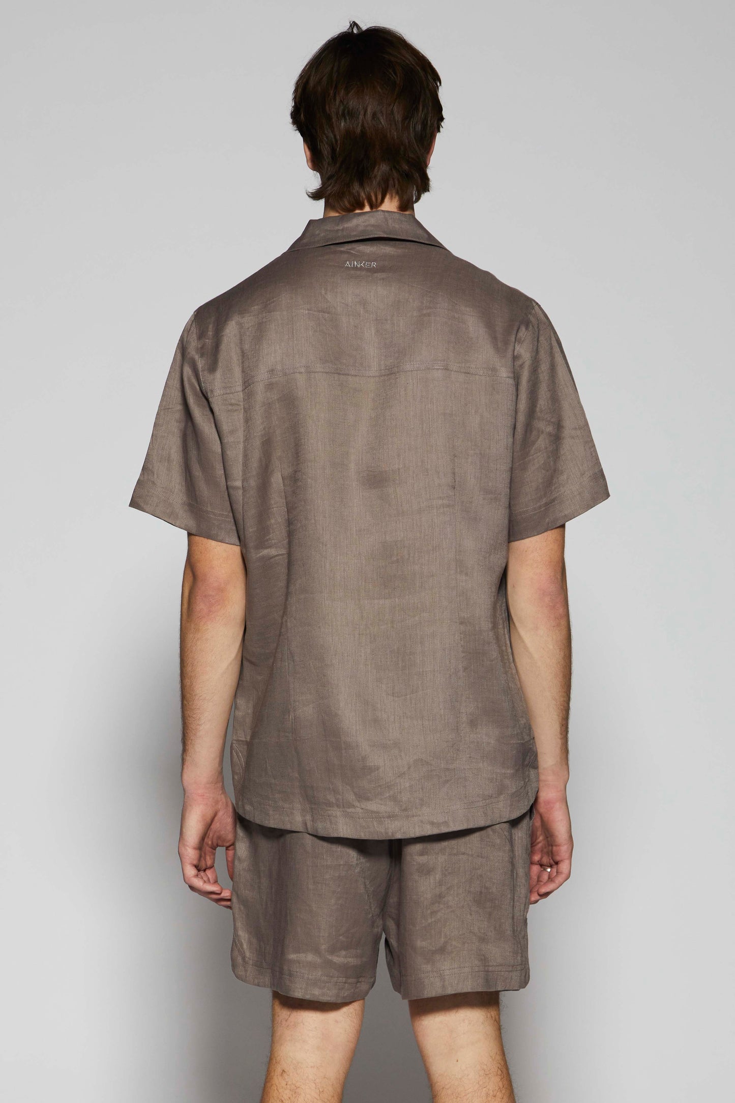 Linen Short Mocha Button Shirt