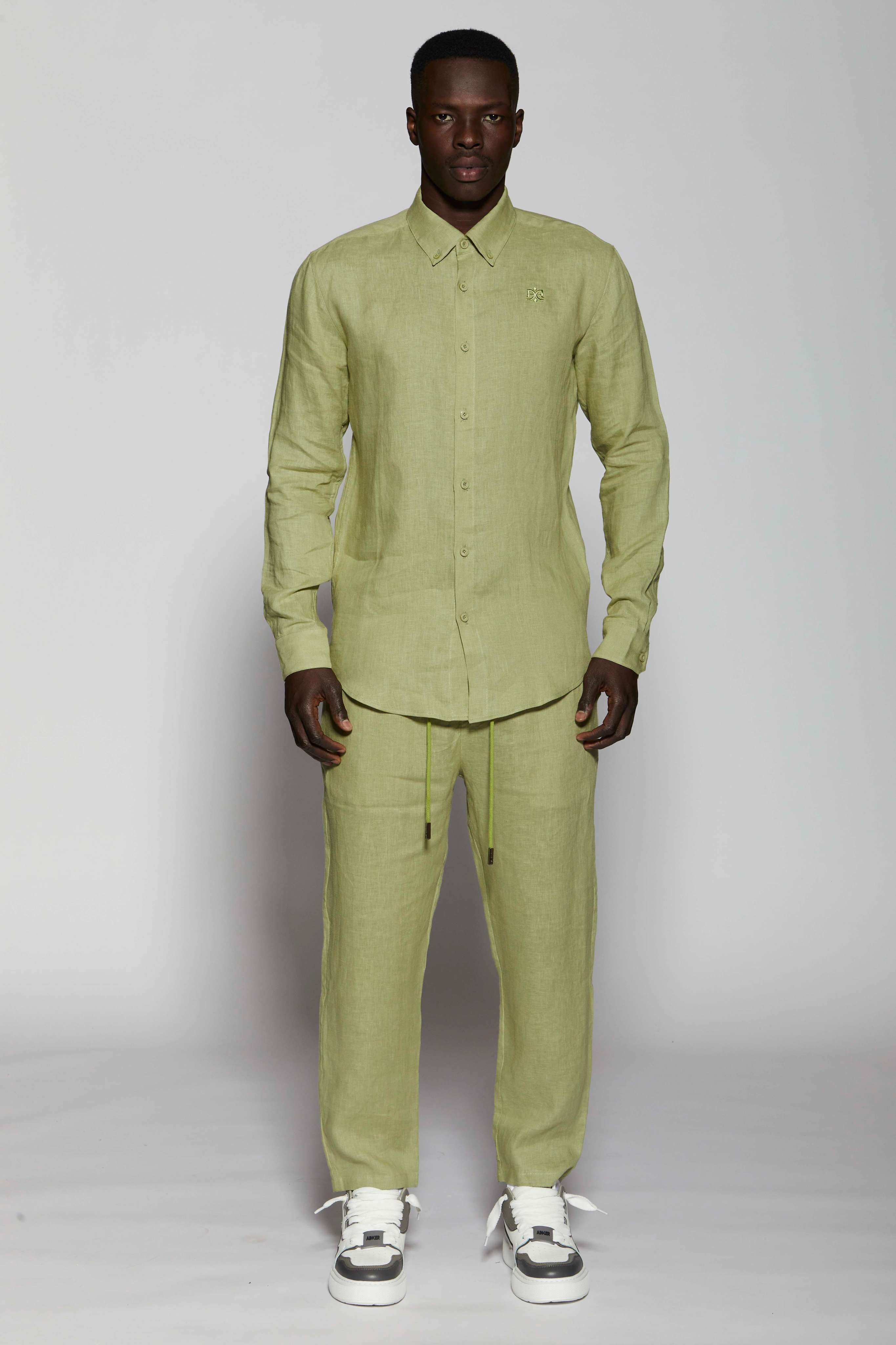 Linen Green 402 Button Shirt