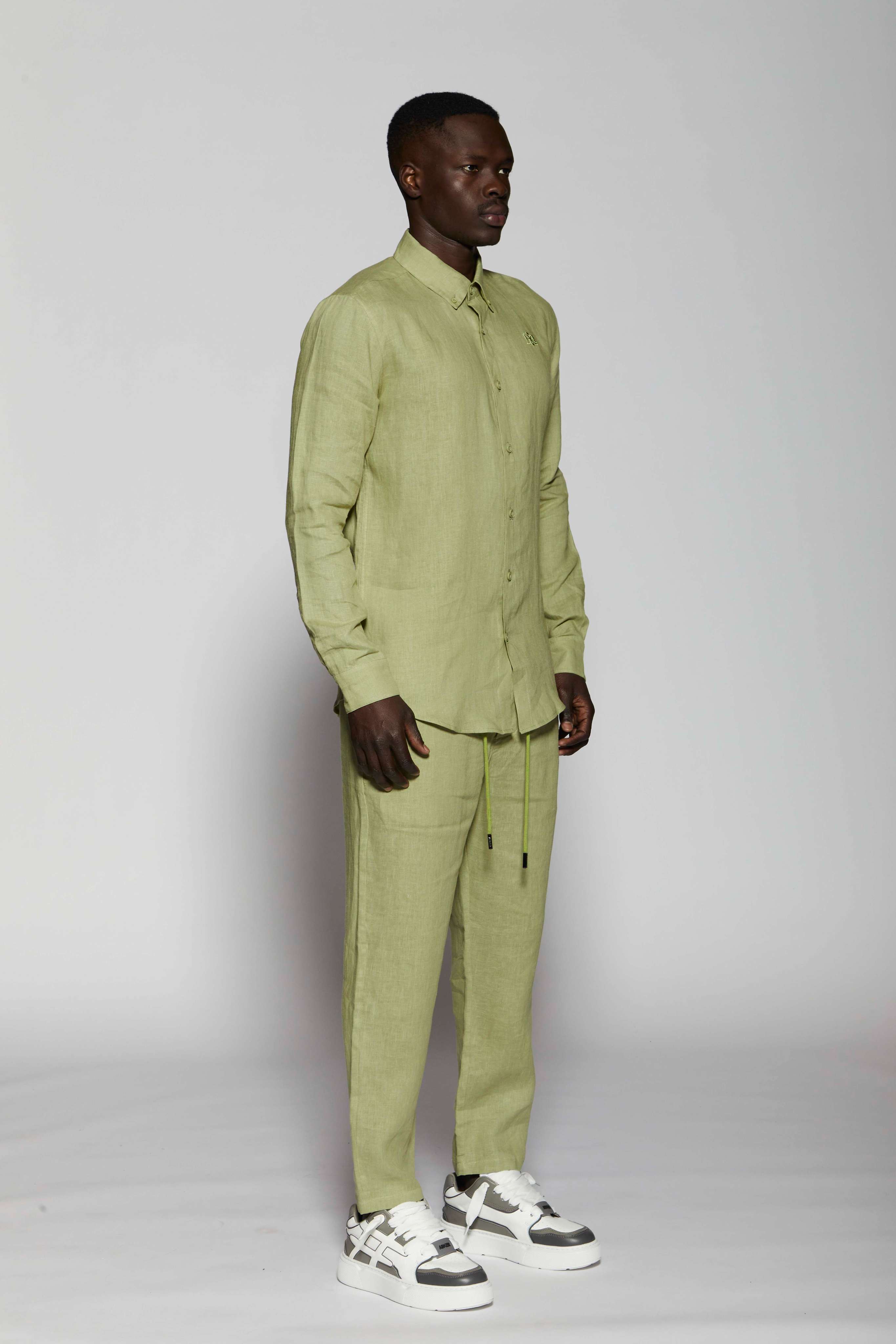 Linen Green 402 Button Shirt