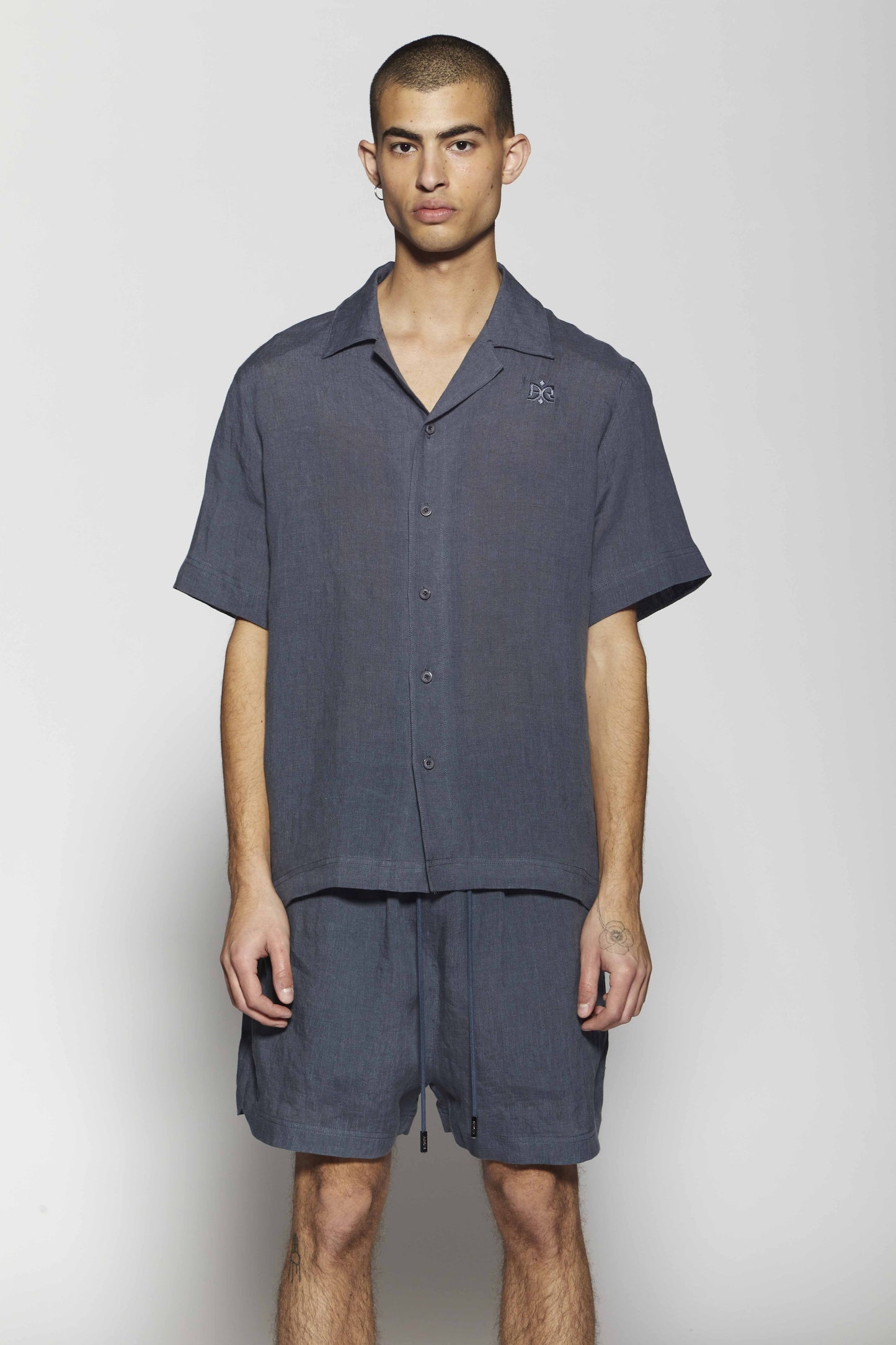 Linen Short Gray Button Shirt