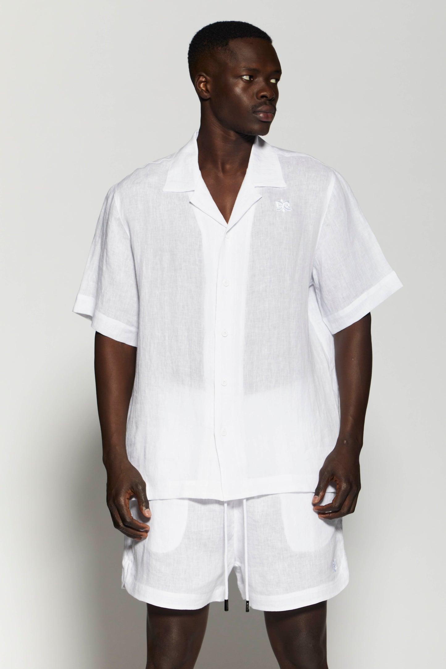 Linen Short White Button Shirt