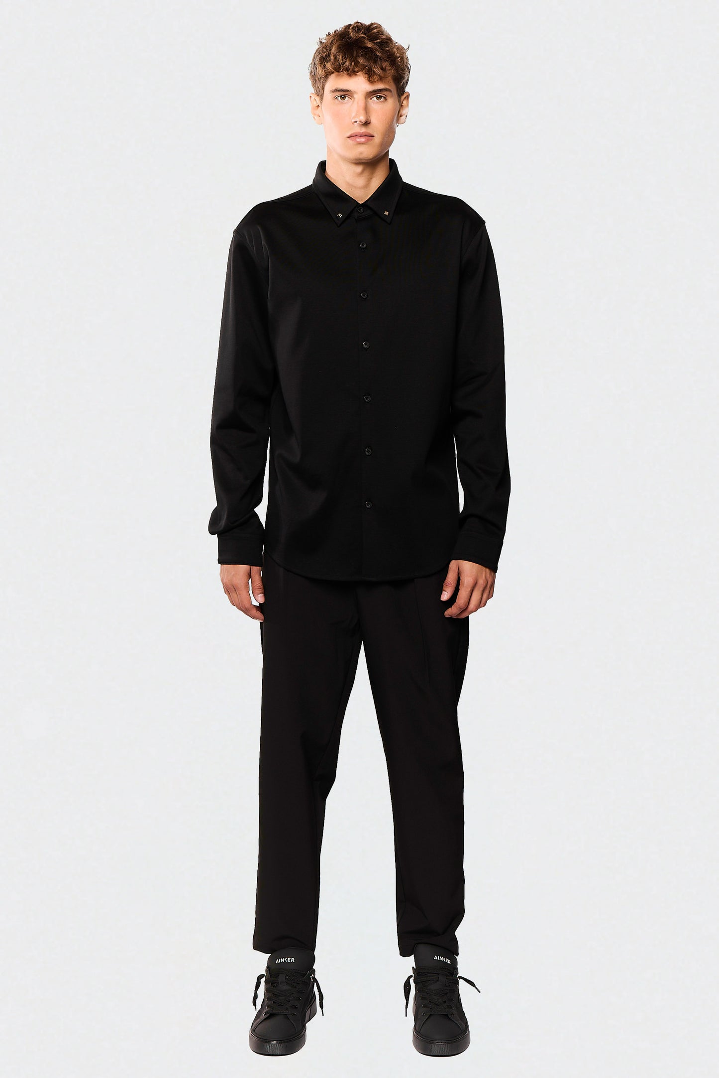 Black Mercerize 642 Button Shirt