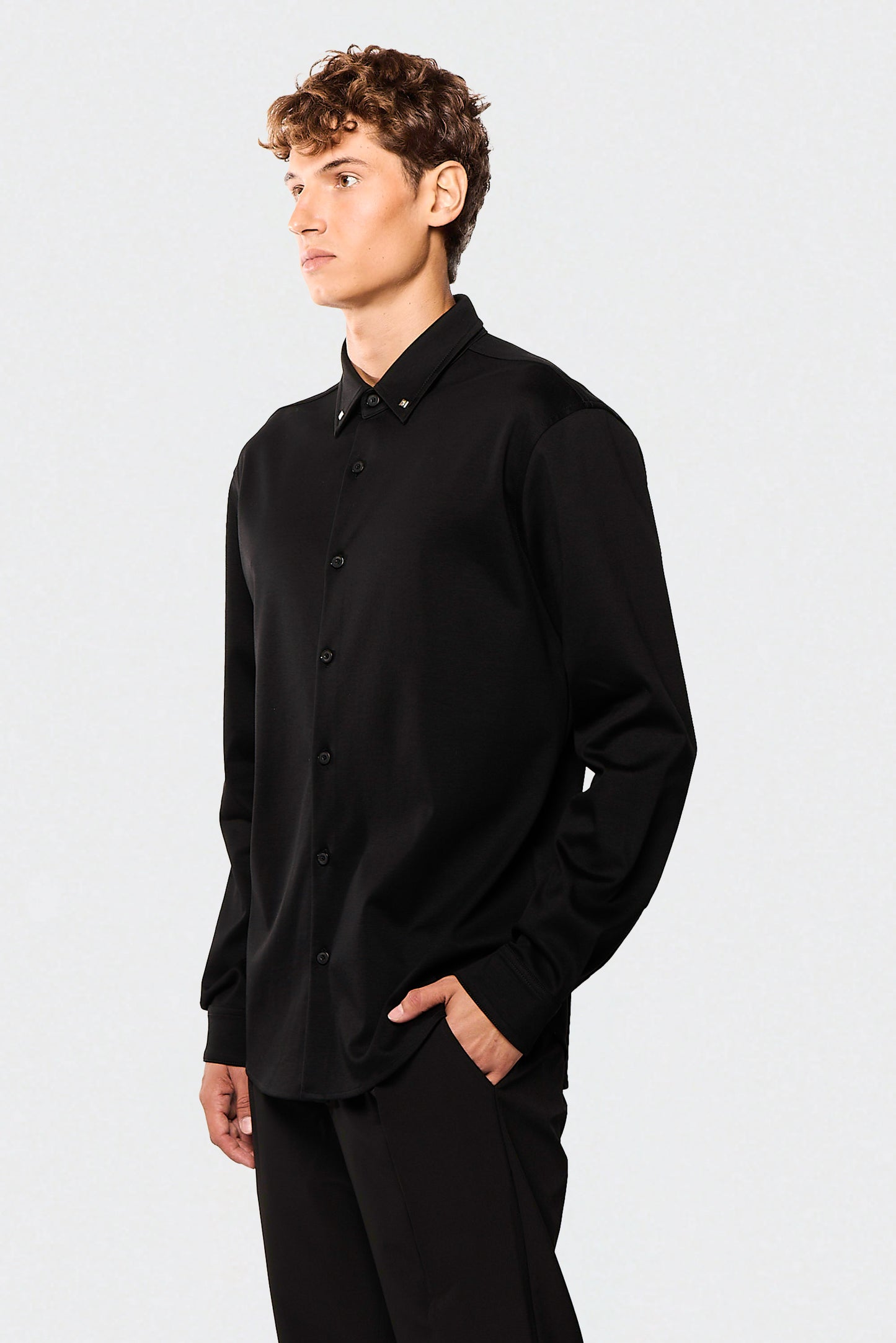 Black Mercerize 642 Button Shirt
