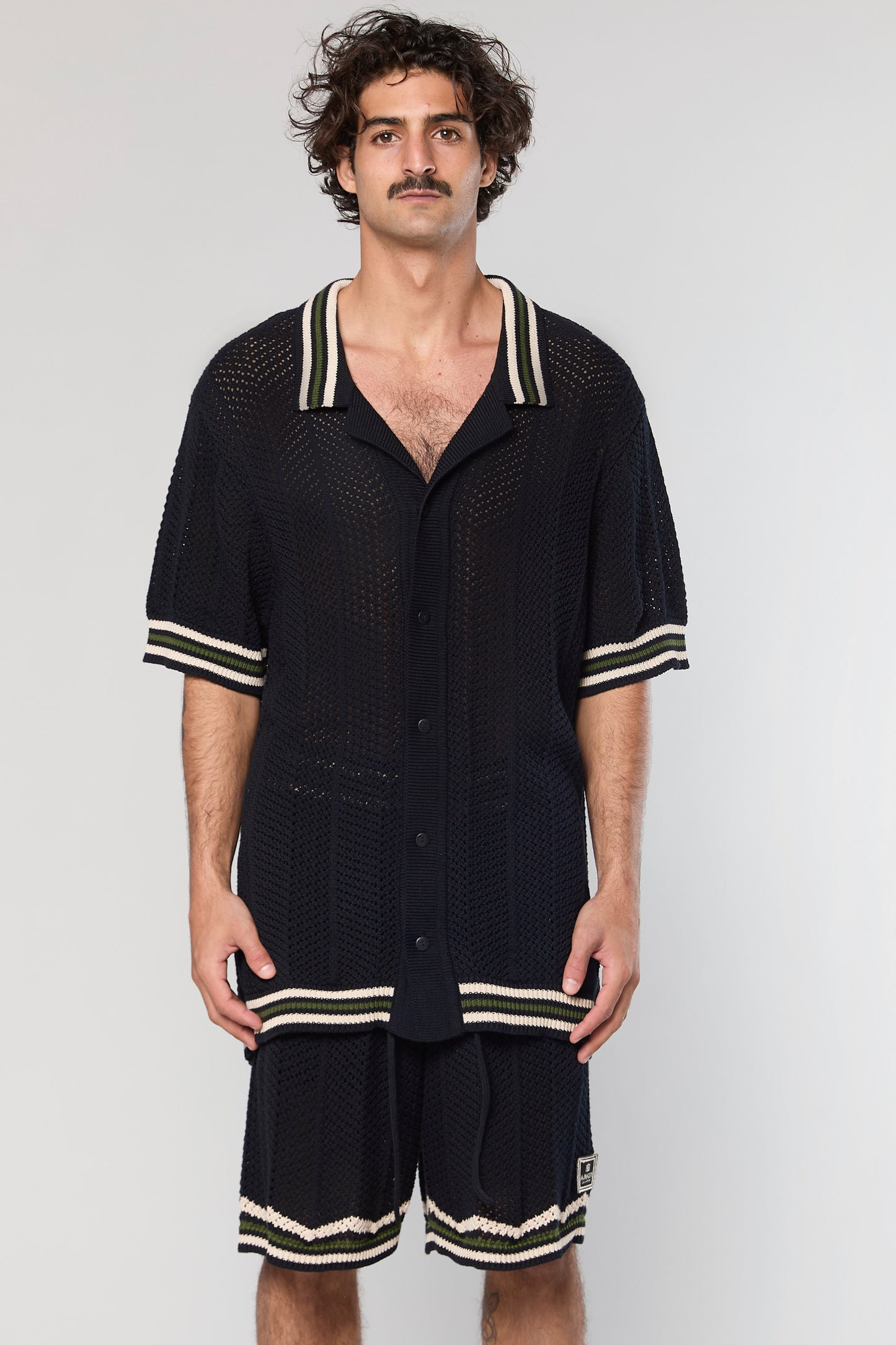 802 Black Knit Button Shirt