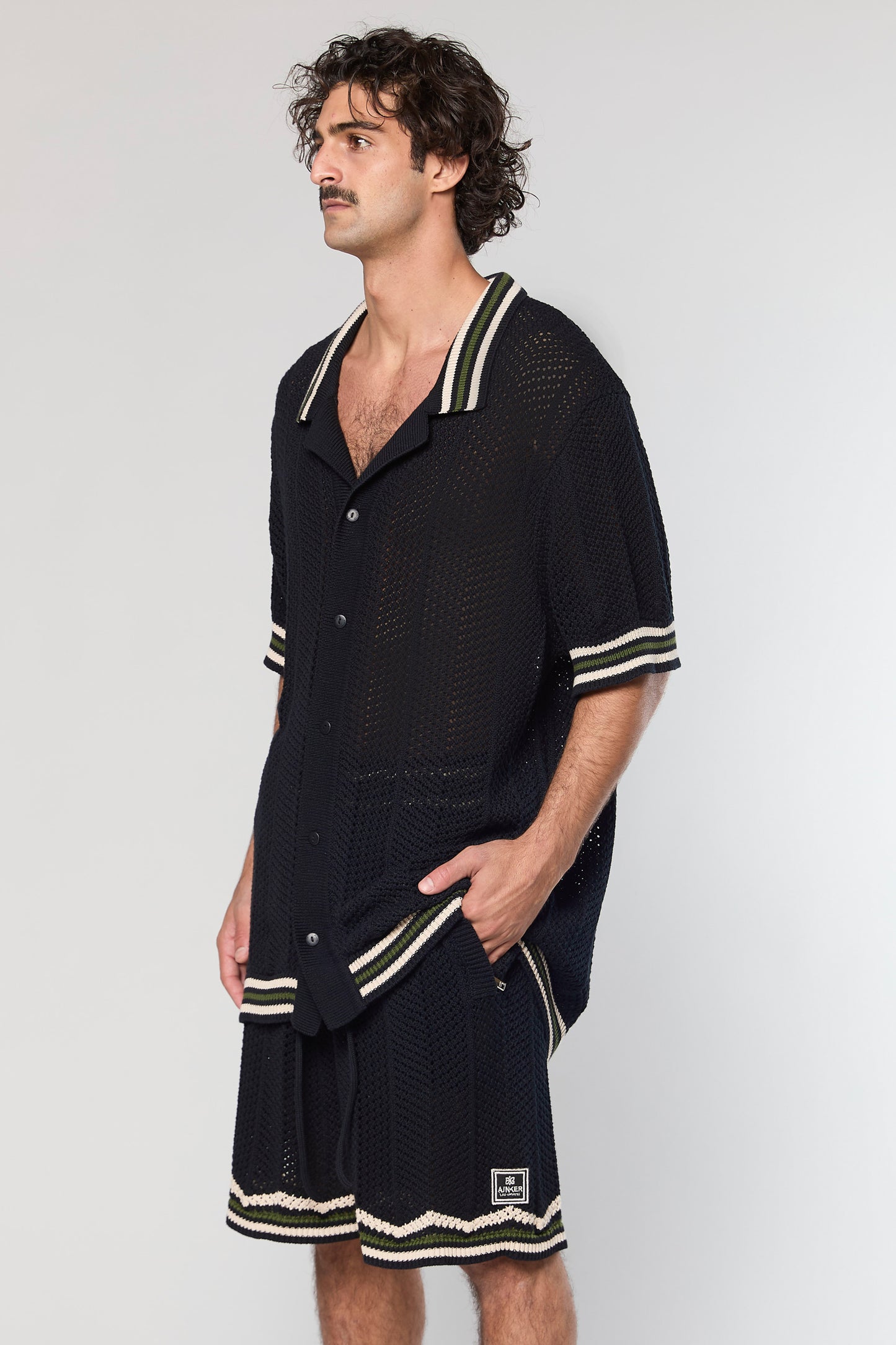 802 Black Knit Button Shirt