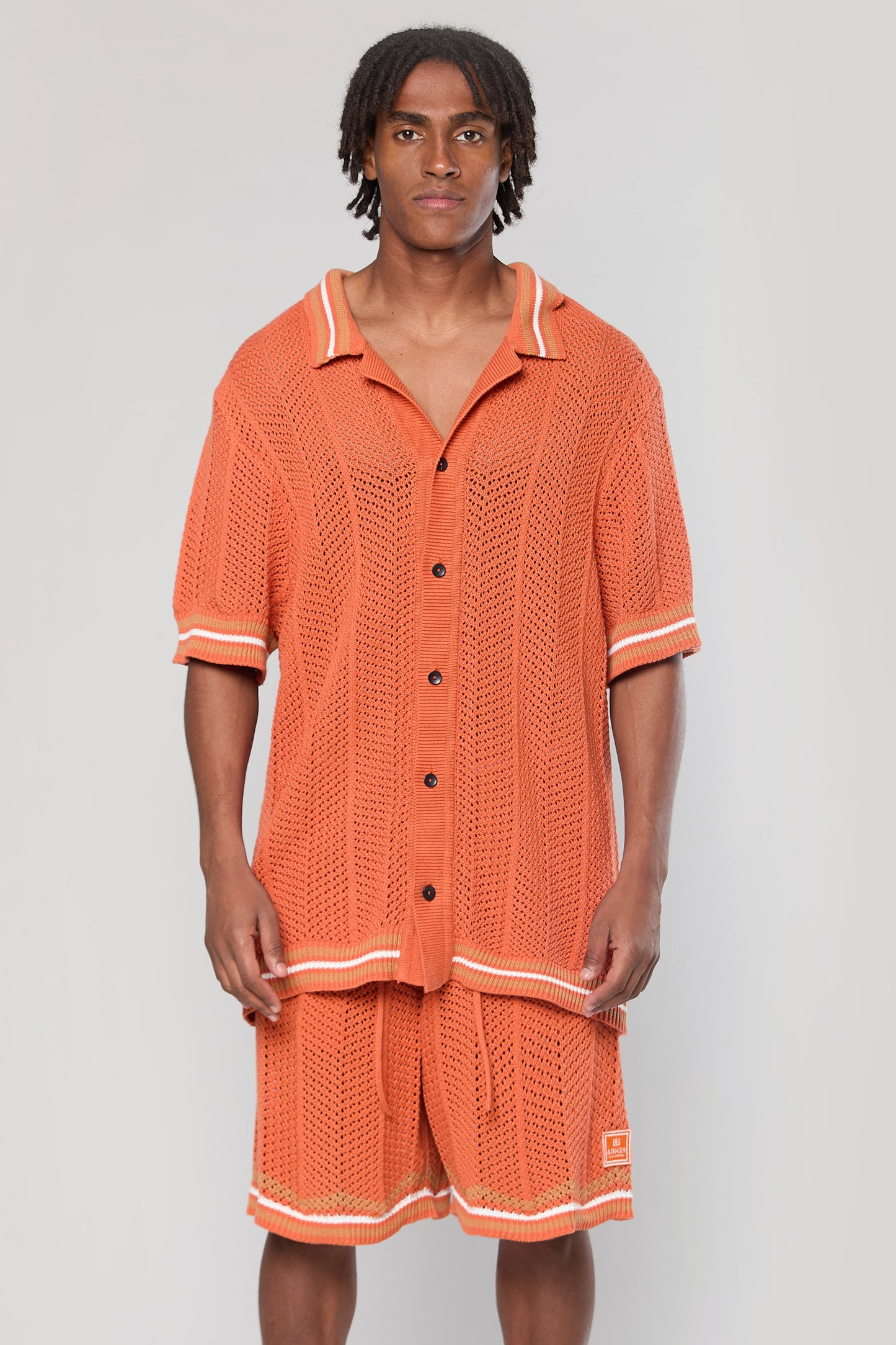 802 Terracotta Knit Button Shirt