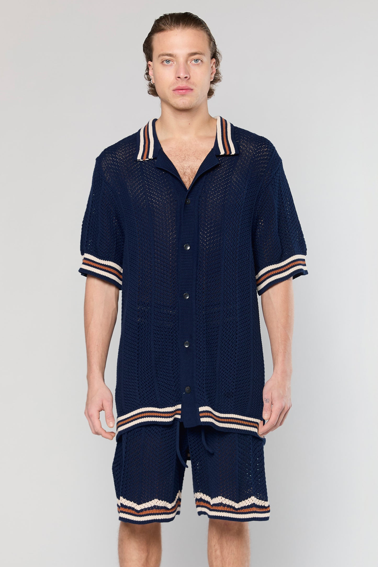 802 Navy Knit Button Shirt