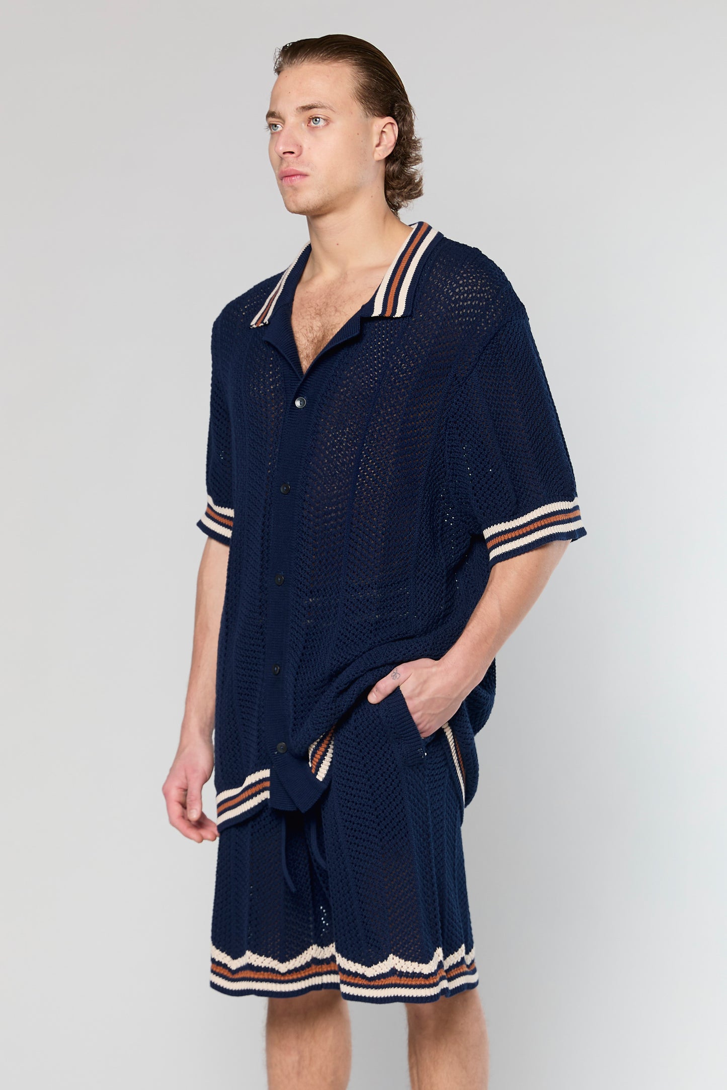 802 Navy Knit Button Shirt