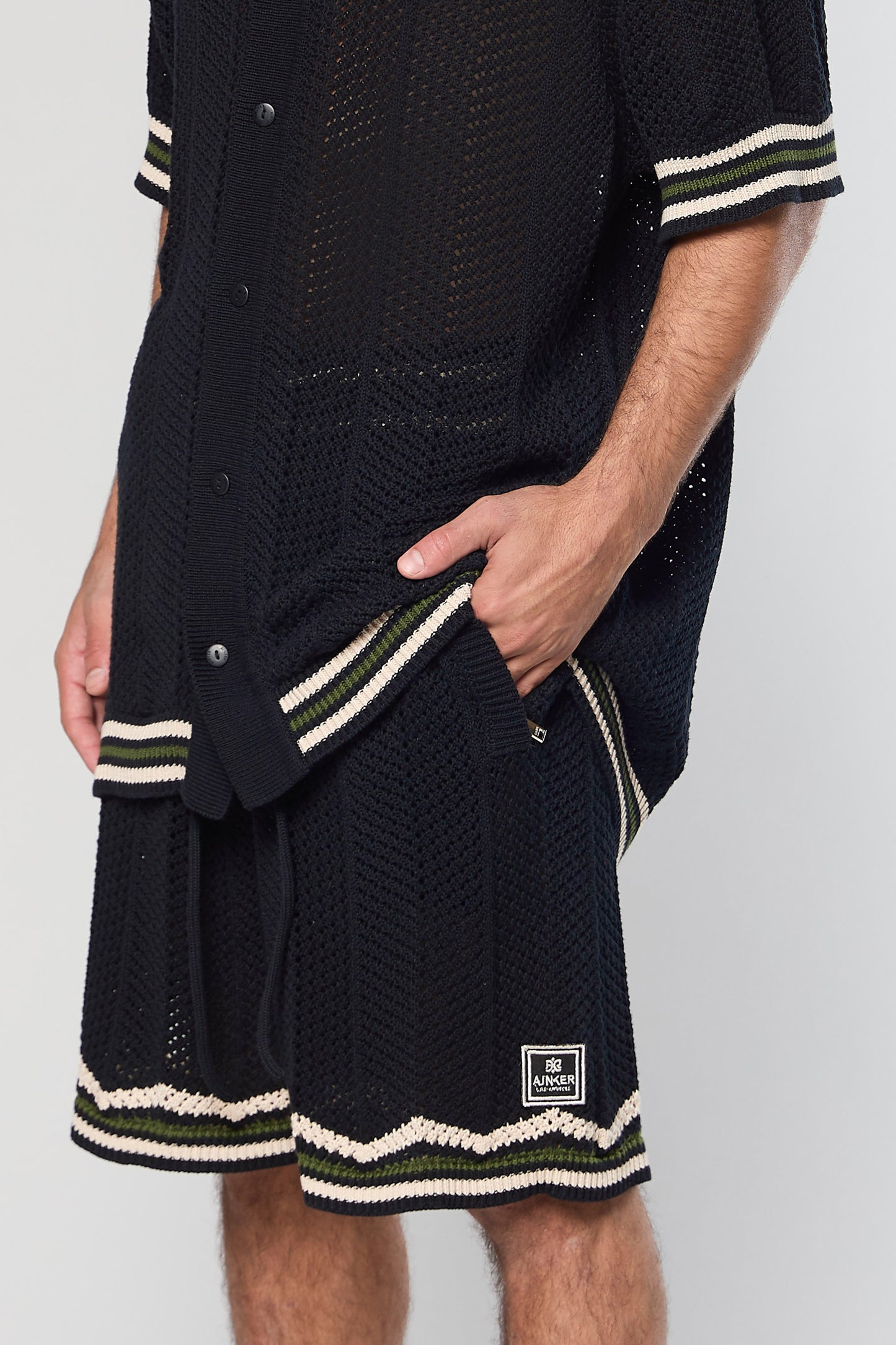 802 Black Knit Button Shirt