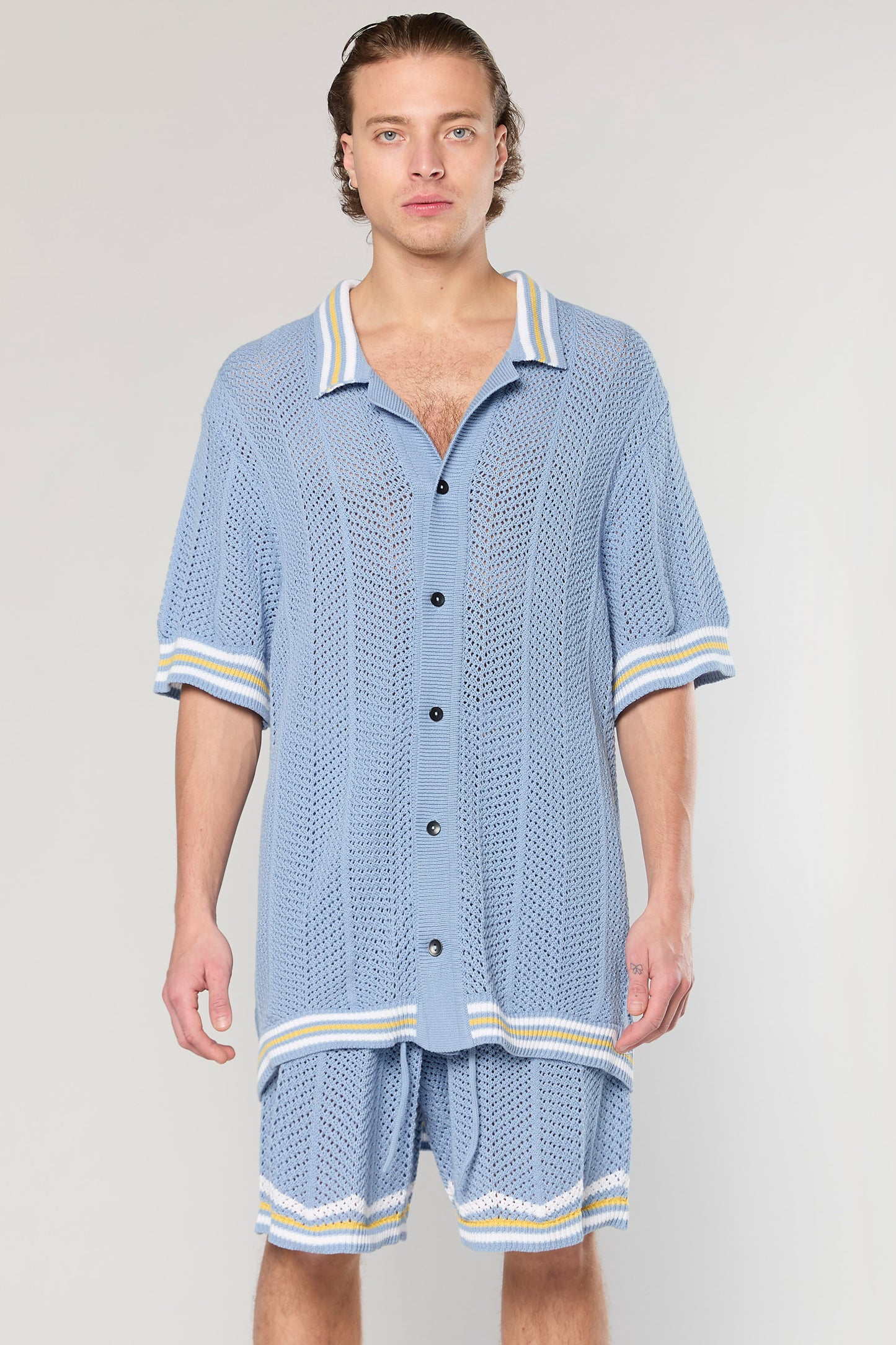 802 Blue Knit Button Shirt