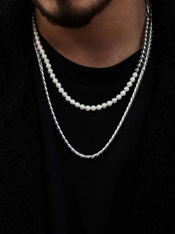 Playa Necklace Silver X White Pearl
